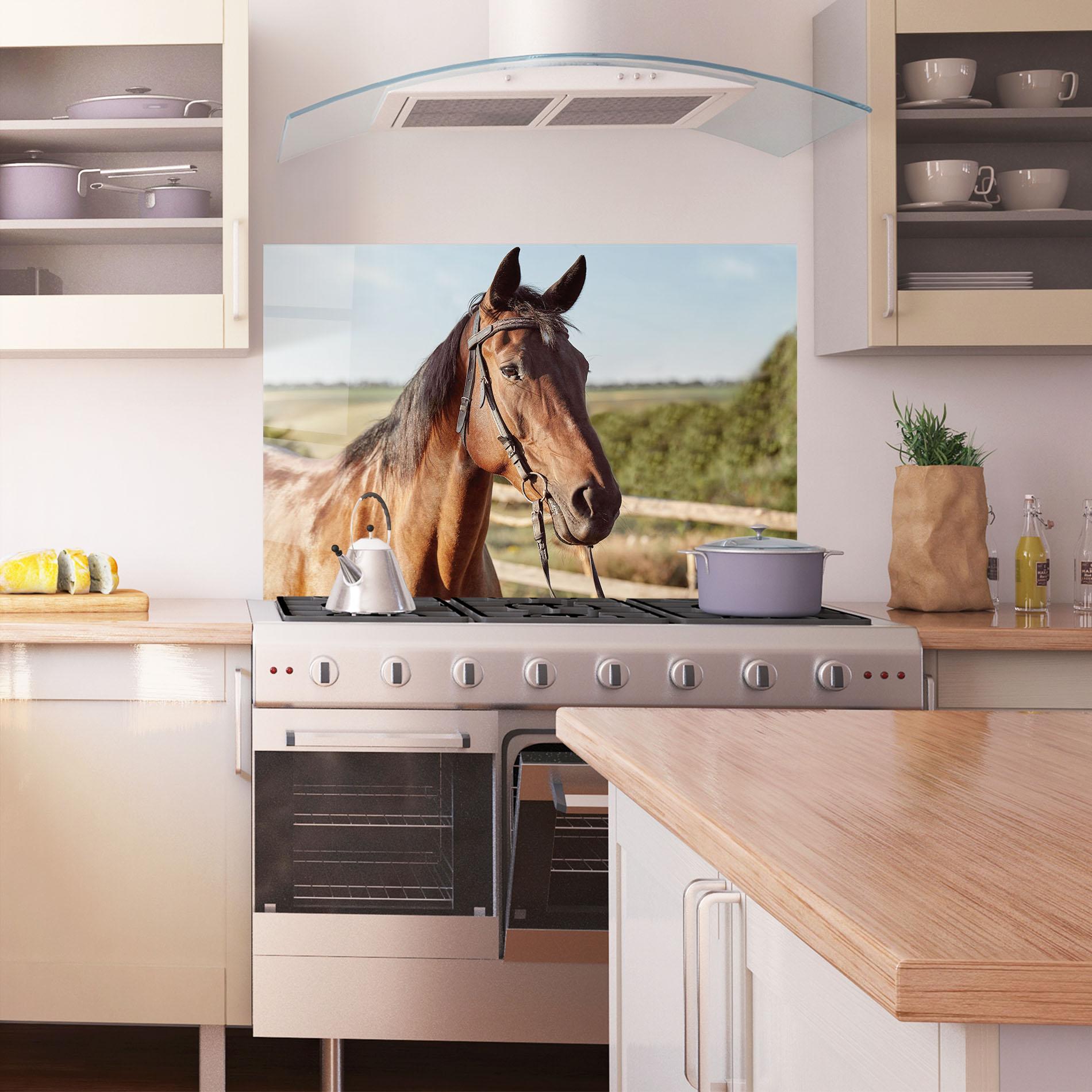 Konyhai üveg hátfal Brown Horse Close Up mockup 1