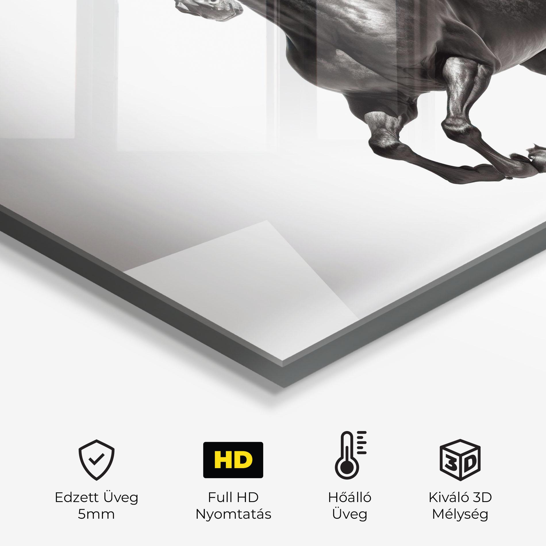 Konyhai üveg hátfal Black Horse Running mockup 2