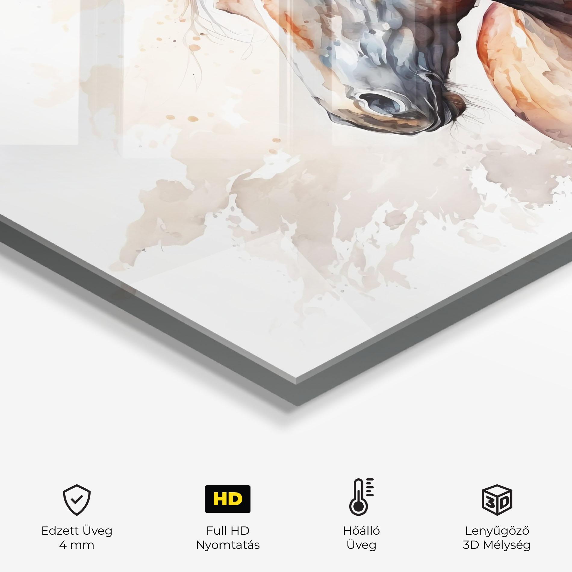 Konyhai üveg hátfal Black Brown Horse Painting mockup 2