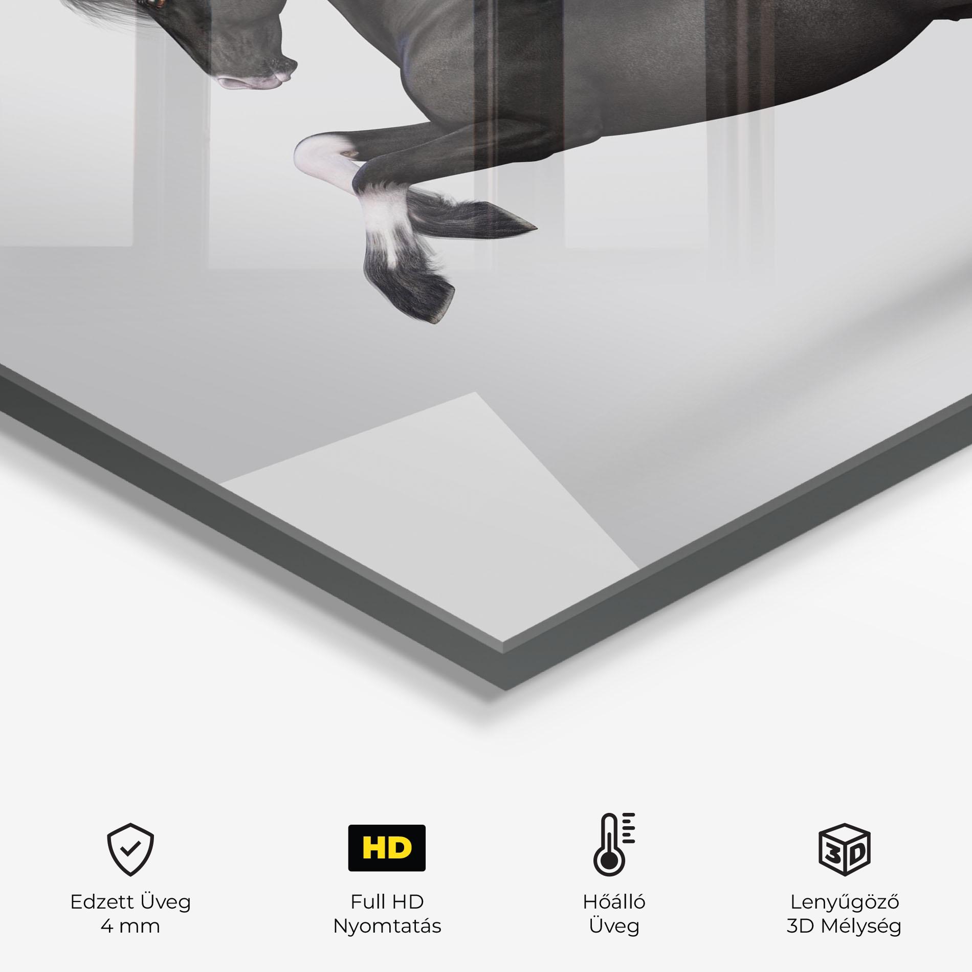 Konyhai üveg hátfal Black Horse Galloping mockup 2