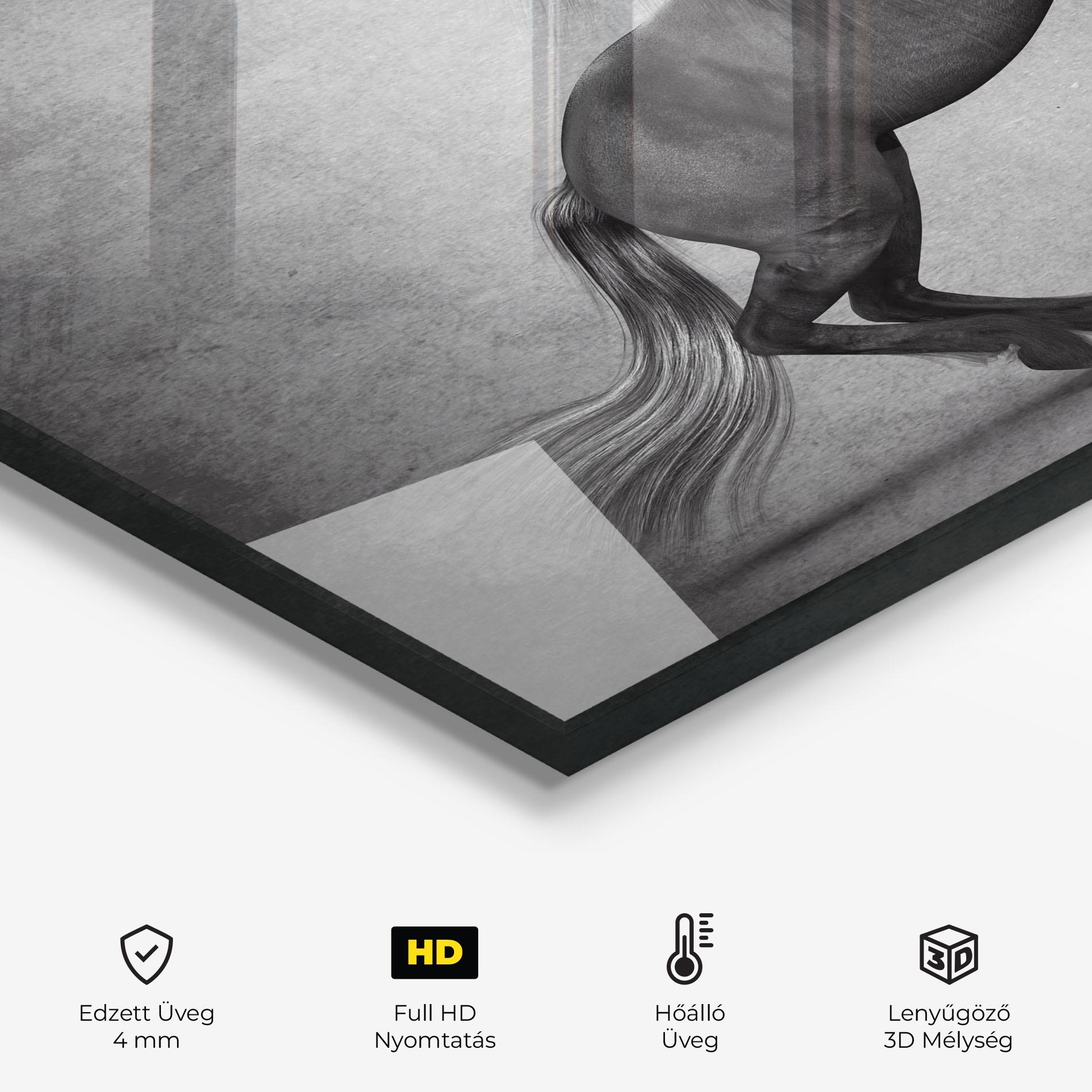 Konyhai üveg hátfal Black Horse Jumping mockup 2