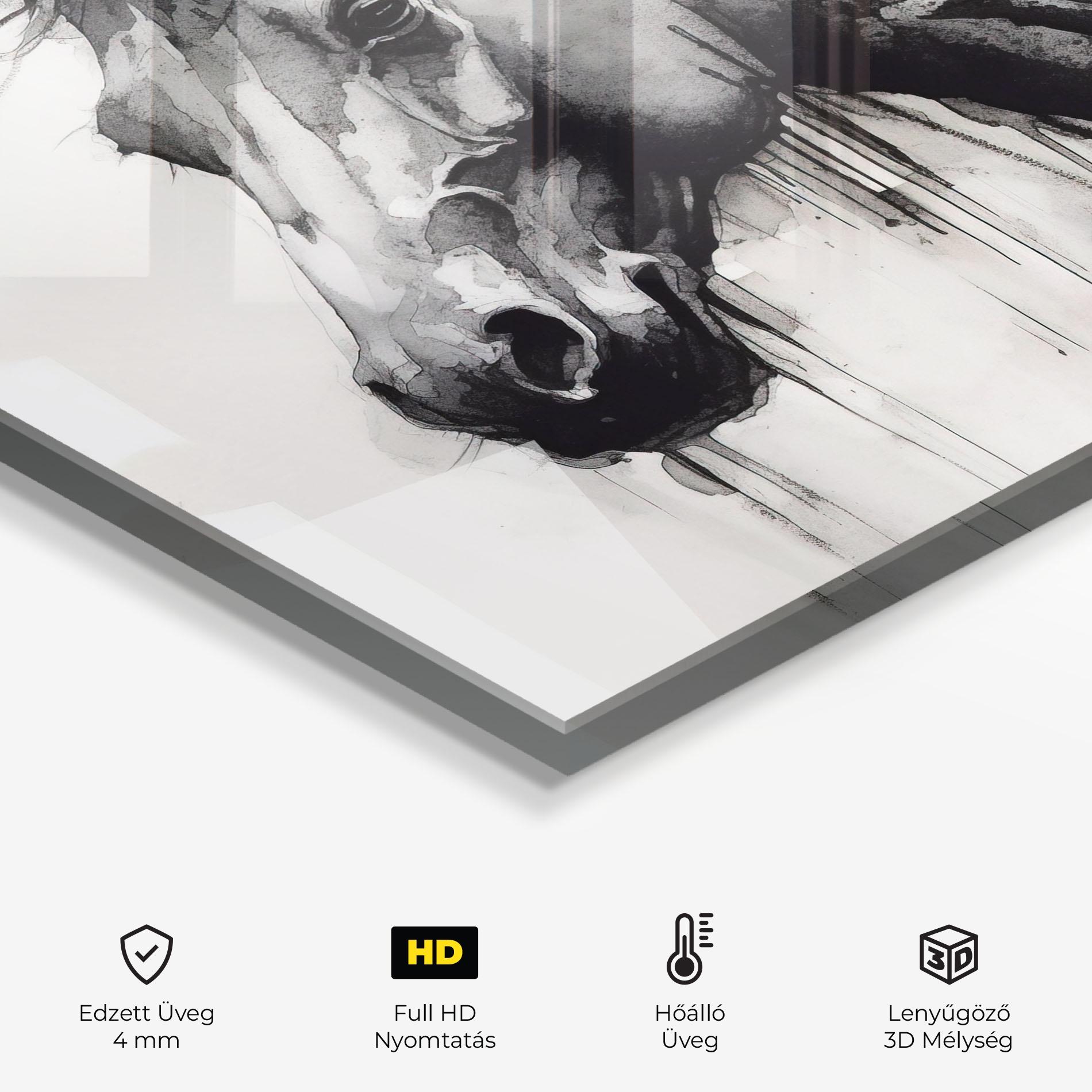 Konyhai üveg hátfal Black Horse Painting mockup 2