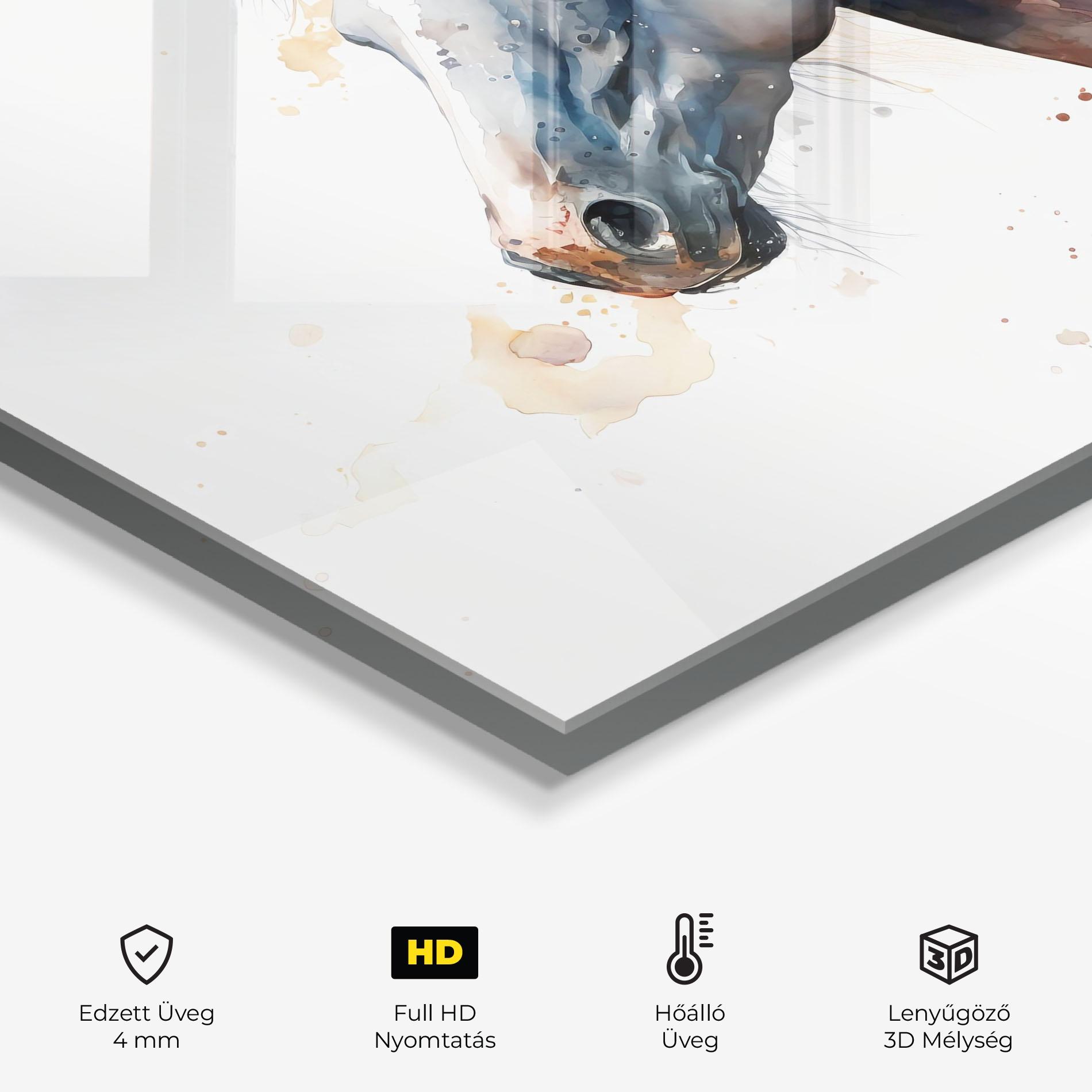 Konyhai üveg hátfal Blue Horse Painting mockup 2