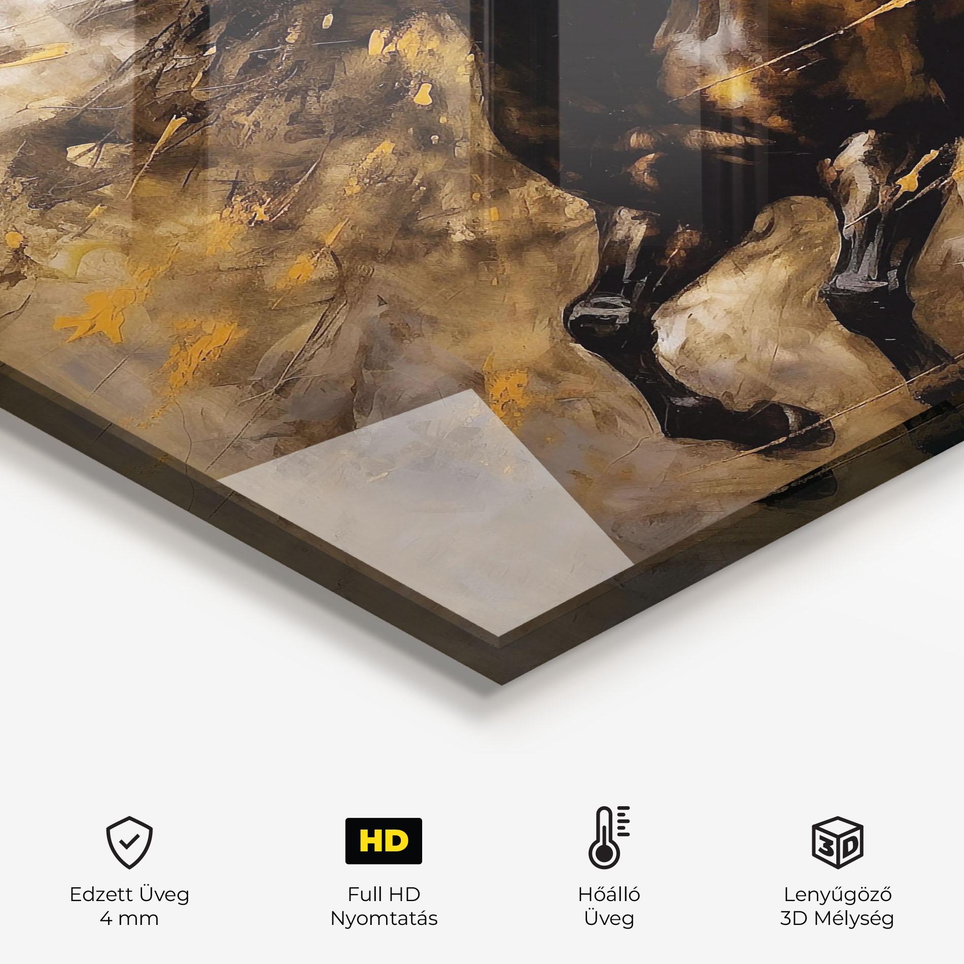 Konyhai üveg hátfal Gold Brown Horse mockup 2