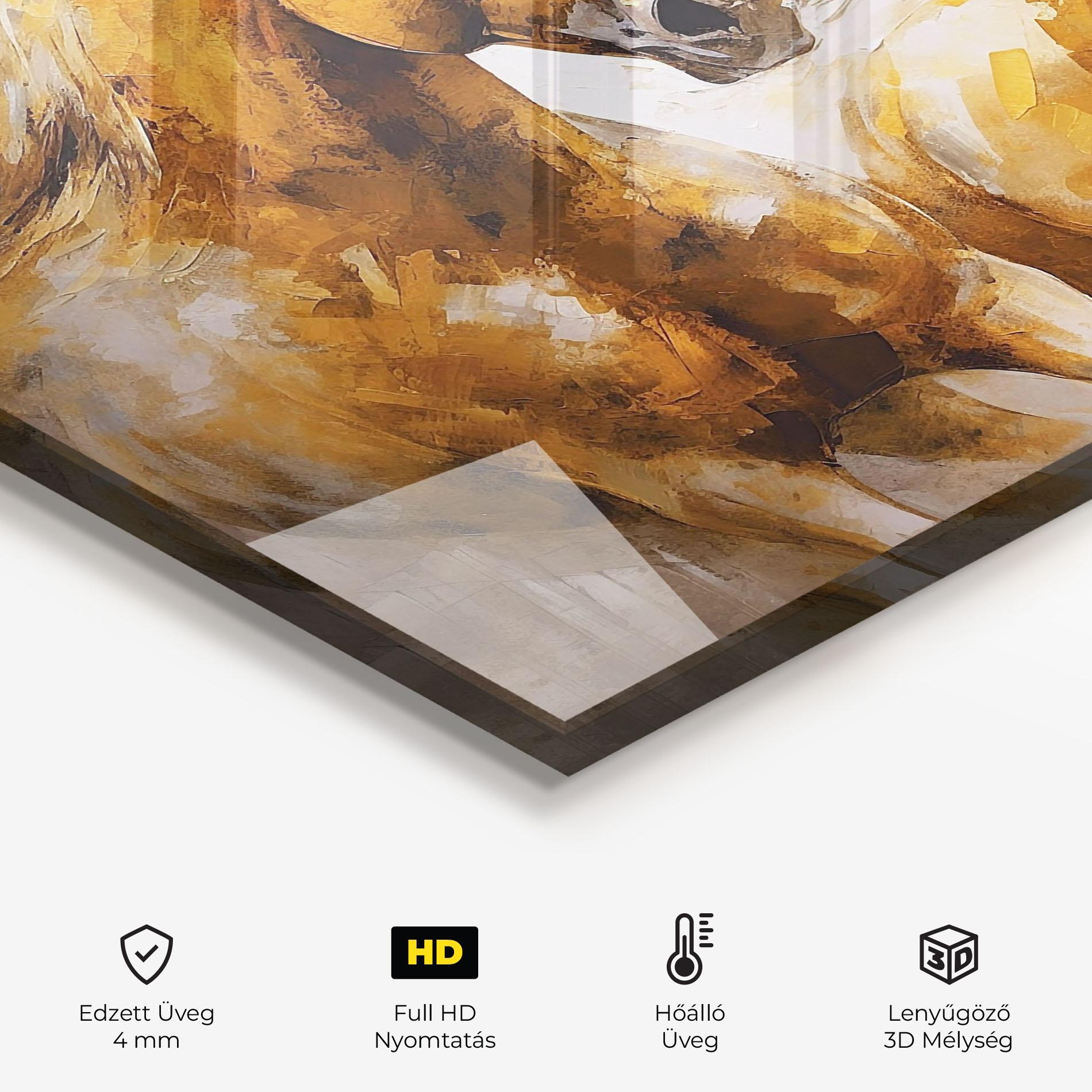 Konyhai üveg hátfal Golden Brown Horses mockup 2