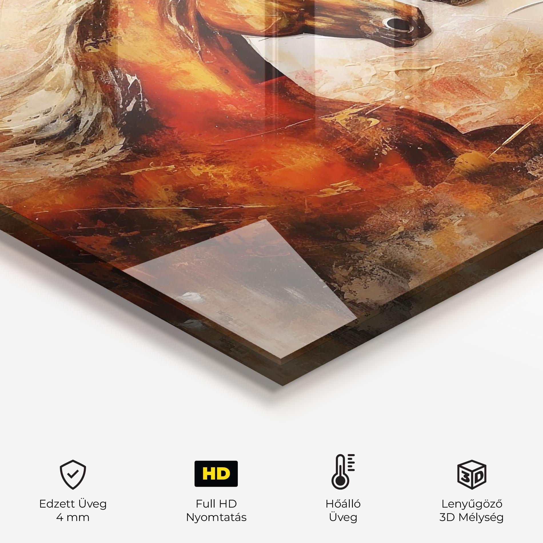 Konyhai üveg hátfal Red Yellow Horses mockup 2