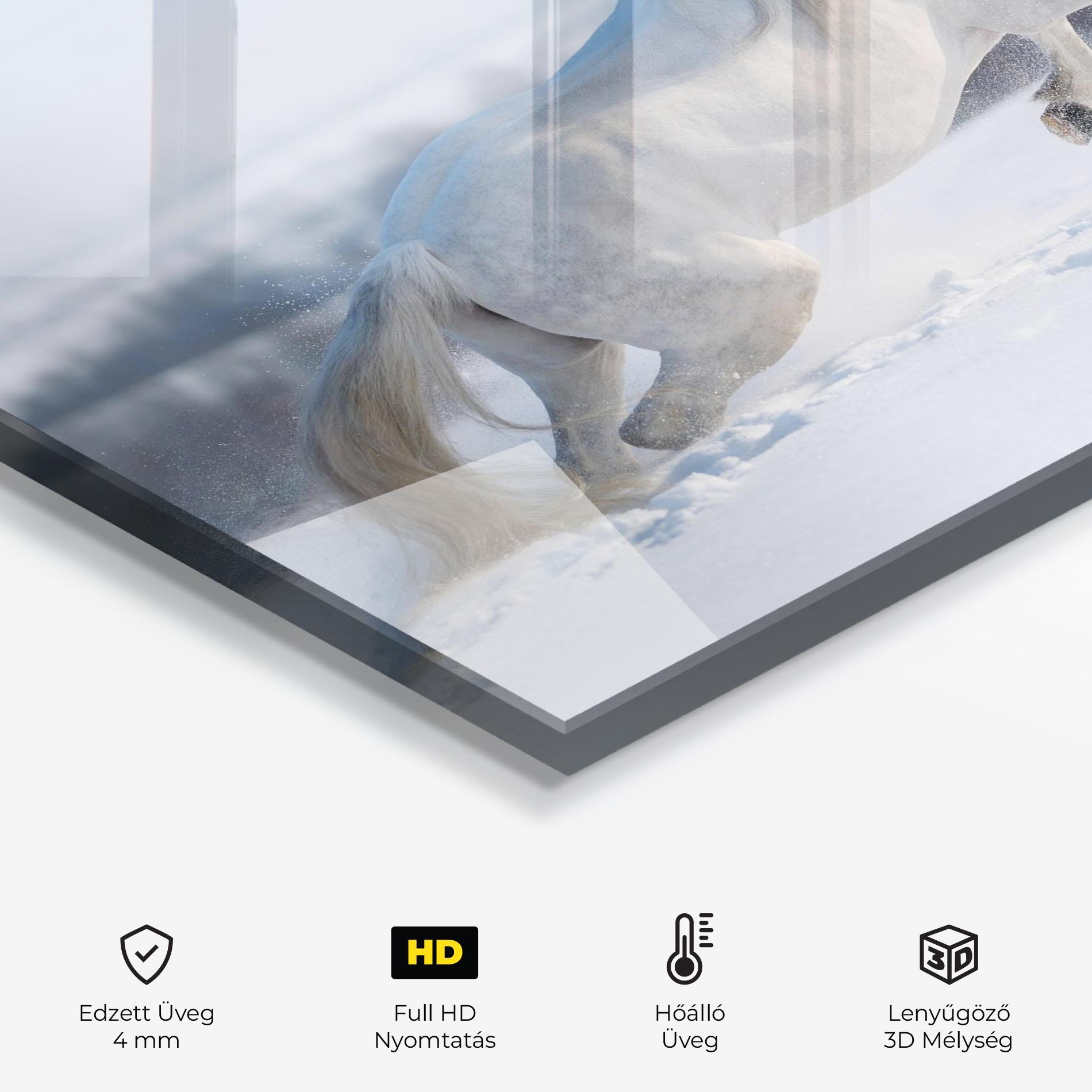 Konyhai üveg hátfal Snow Horse Running mockup 2