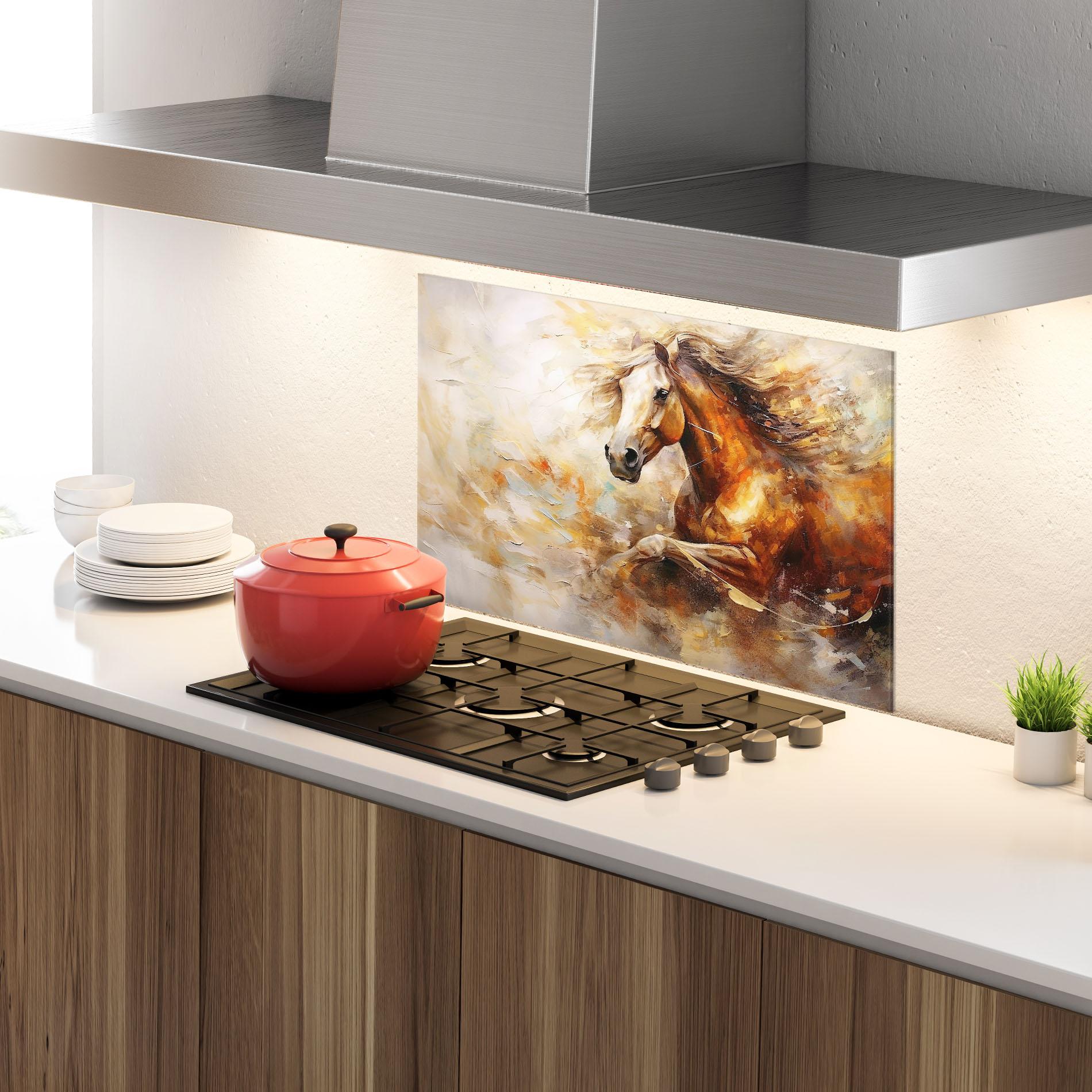 Konyhai üveg hátfal Brown Horse Running mockup 4