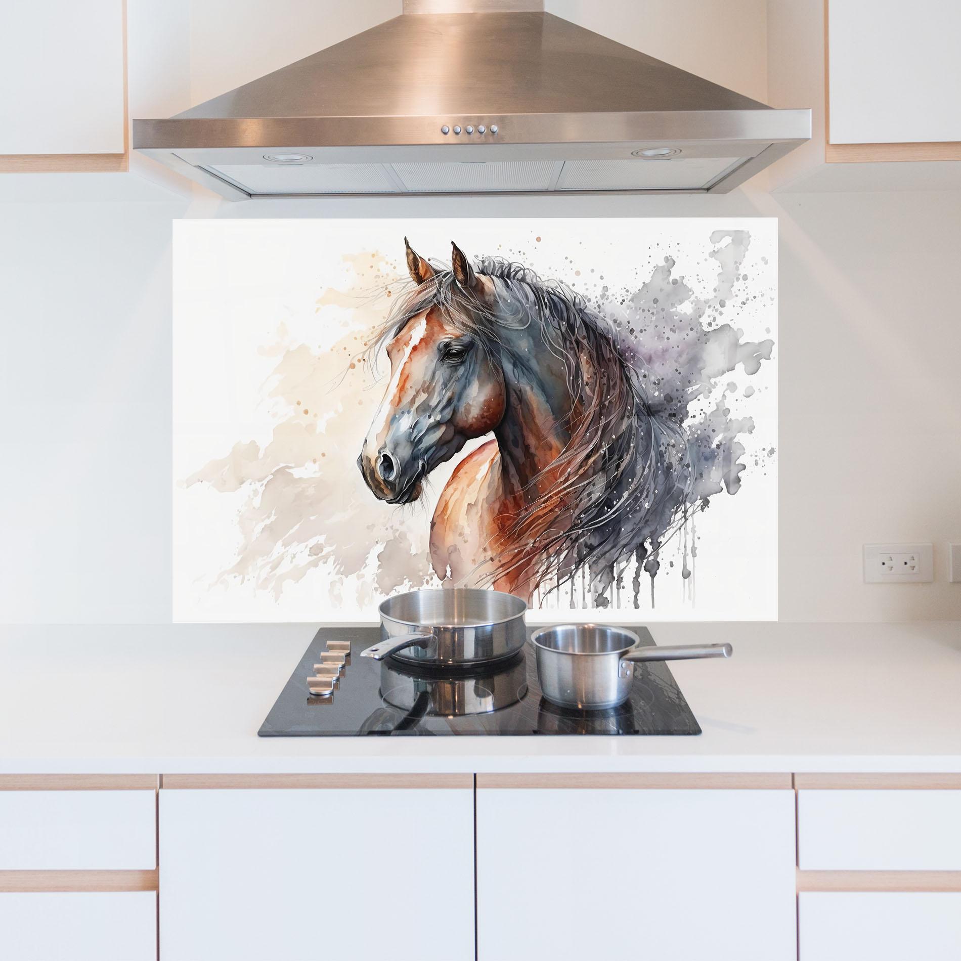Konyhai üveg hátfal Black Brown Horse Painting mockup 5