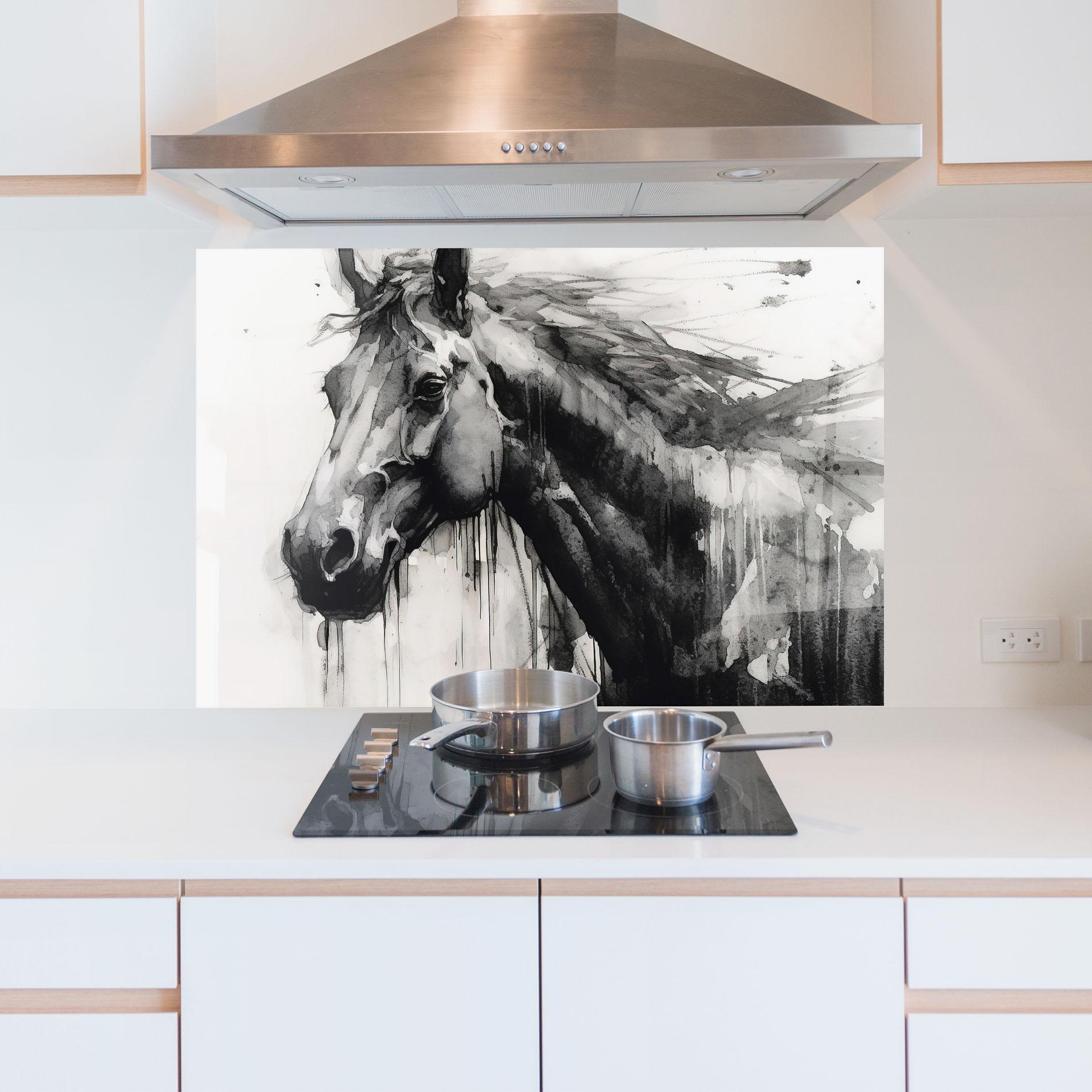 Konyhai üveg hátfal Black Horse Painting mockup 5