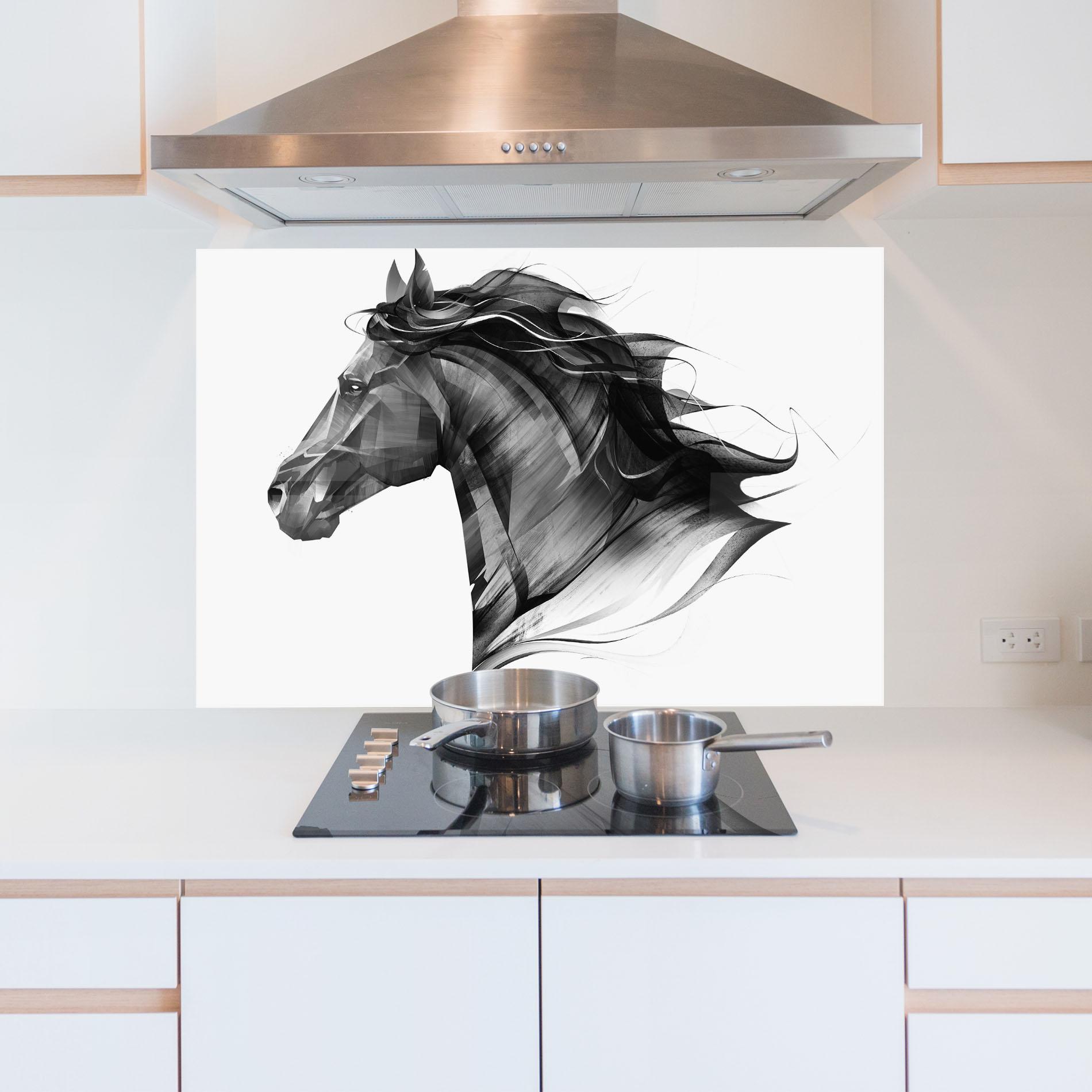 Konyhai üveg hátfal Black Portrait Horse mockup 5