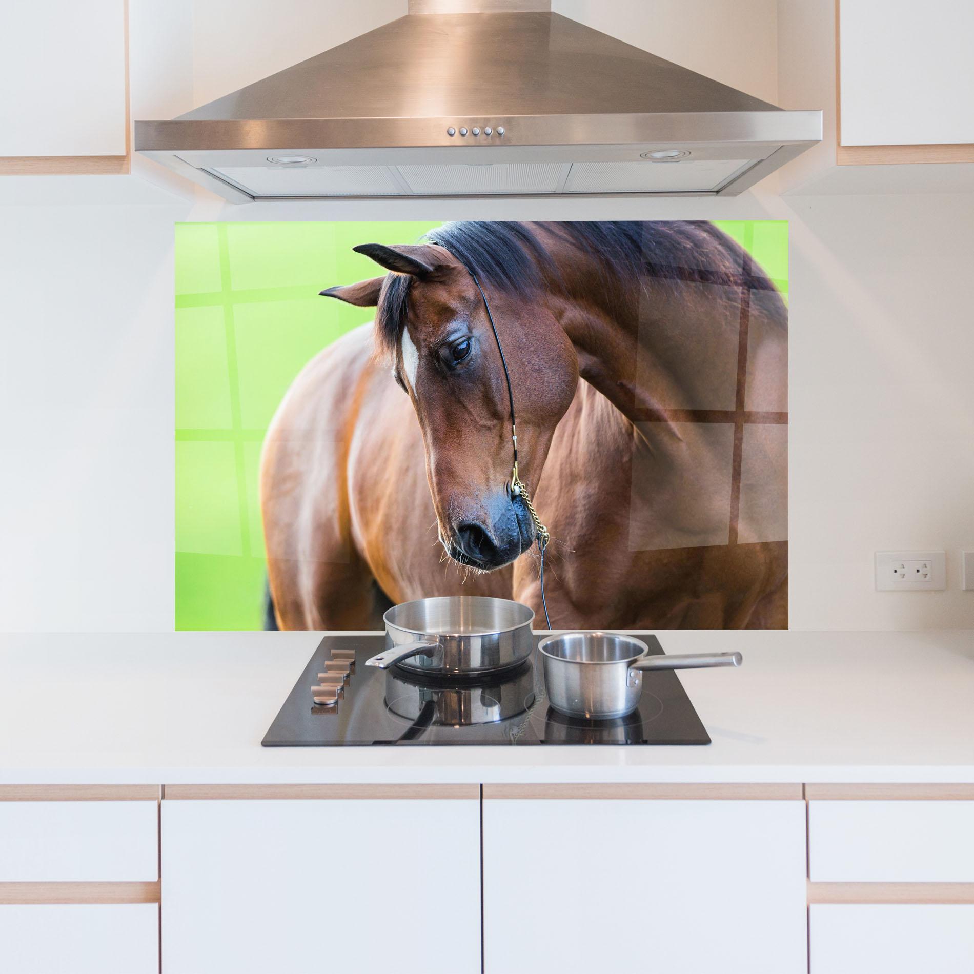 Konyhai üveg hátfal Horse Head Portrait mockup 5