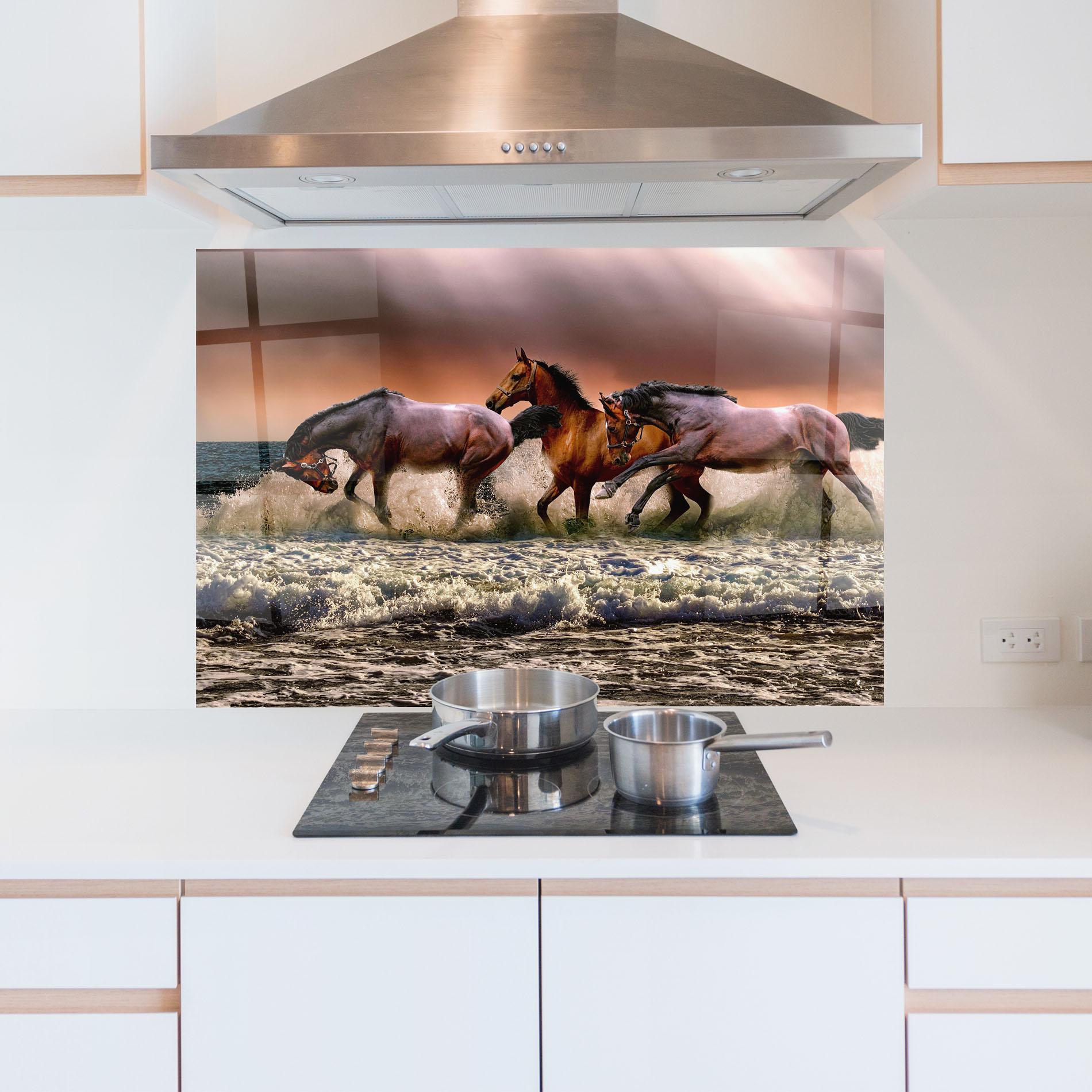 Konyhai üveg hátfal Horse In Sea mockup 5