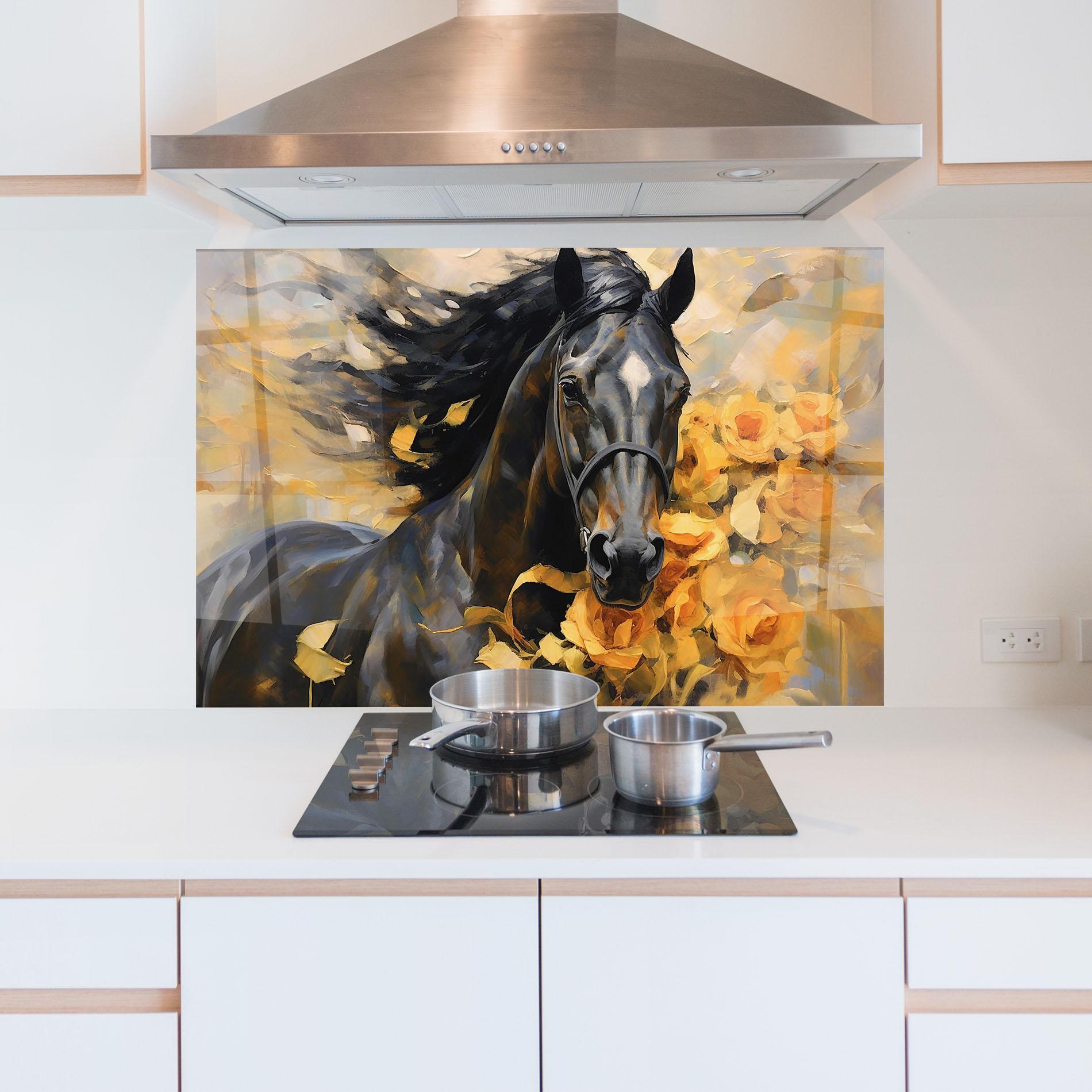 Konyhai üveg hátfal Yellow Roses Horse mockup 5