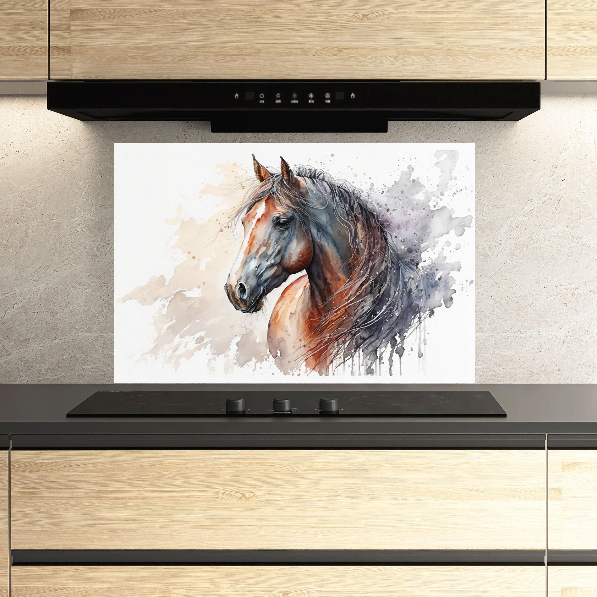 Konyhai üveg hátfal Black Brown Horse Painting mockup 3