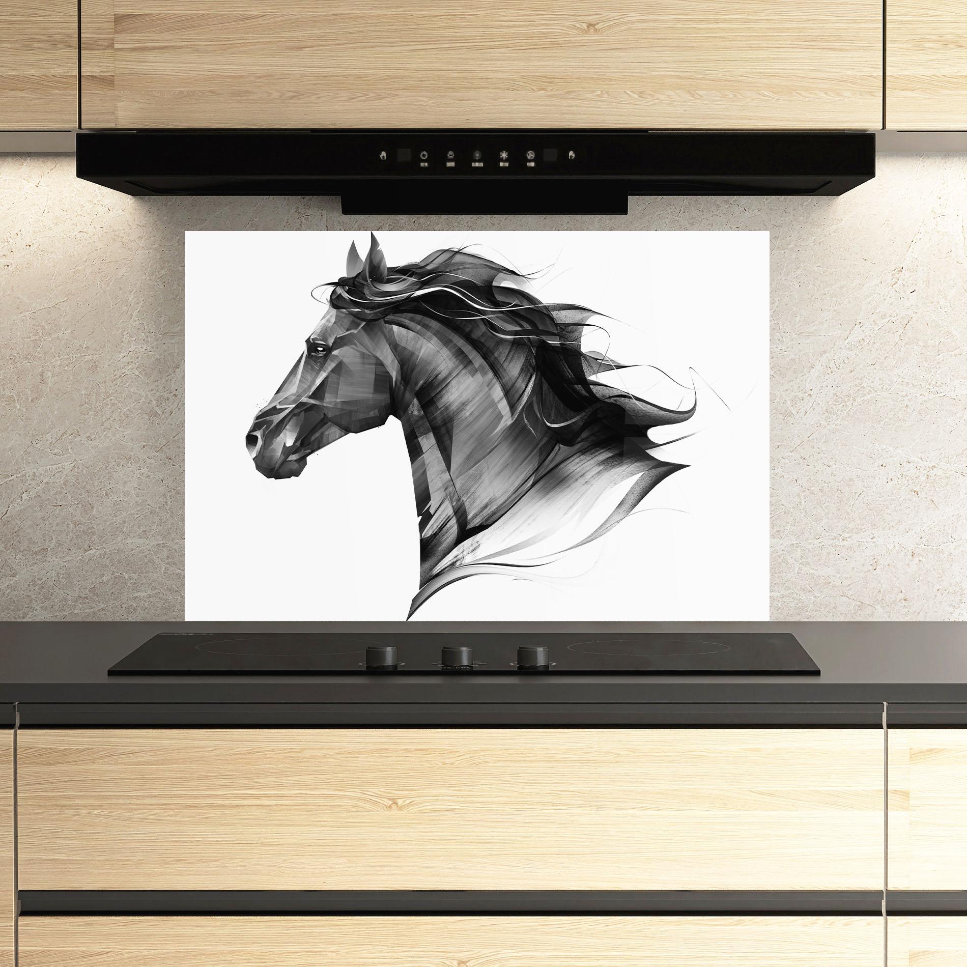 Konyhai üveg hátfal Black Portrait Horse mockup 3