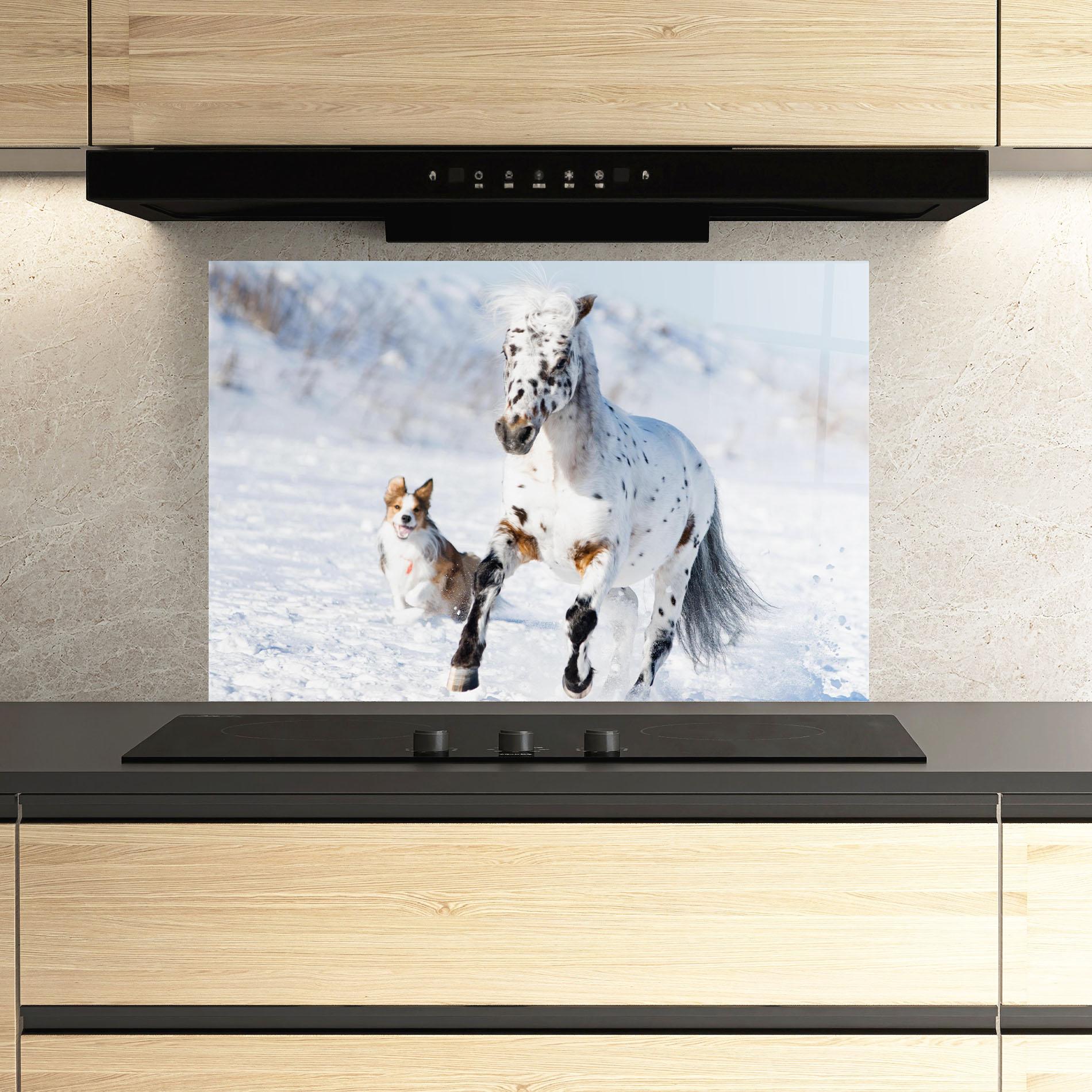 Konyhai üveg hátfal Dog And Horse Running mockup 3