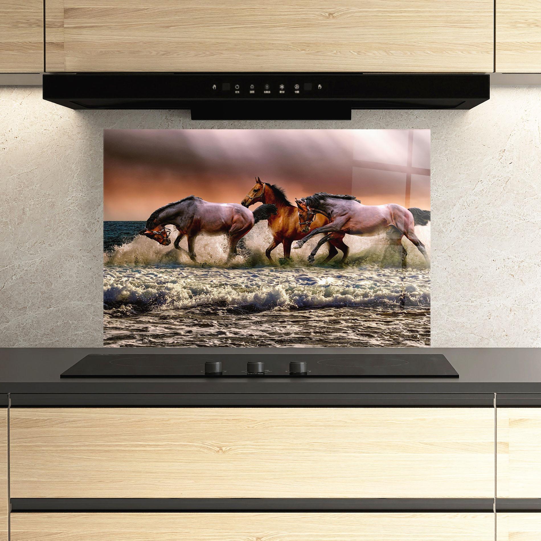 Konyhai üveg hátfal Horse In Sea mockup 3