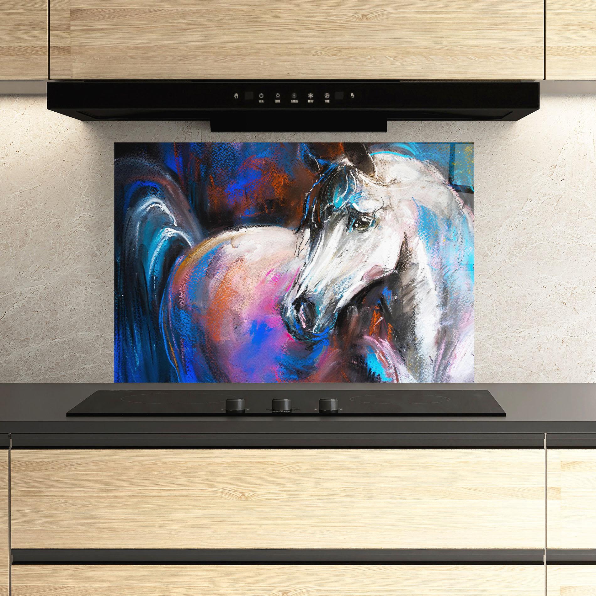 Konyhai üveg hátfal Shades Of Horse mockup 3