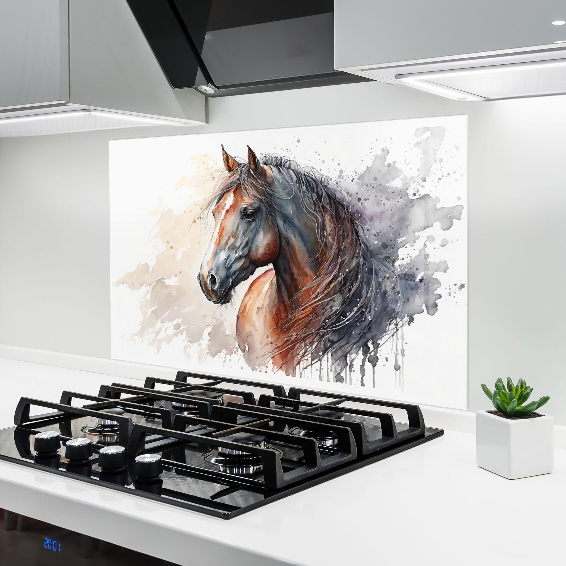 Konyhai üveg hátfal Black Brown Horse Painting mockup 6