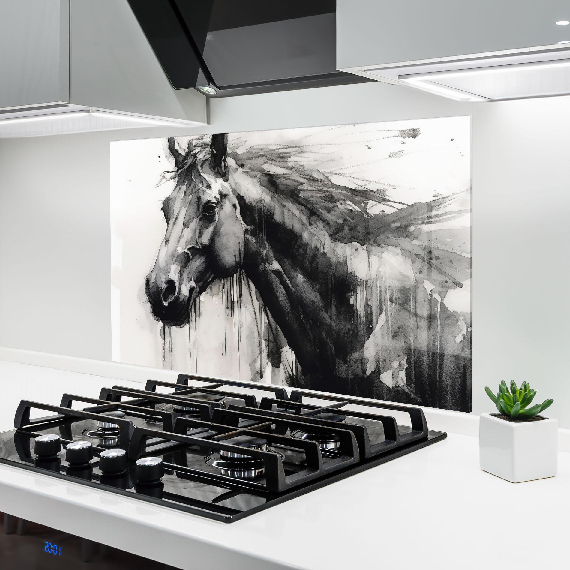 Konyhai üveg hátfal Black Horse Painting mockup 6
