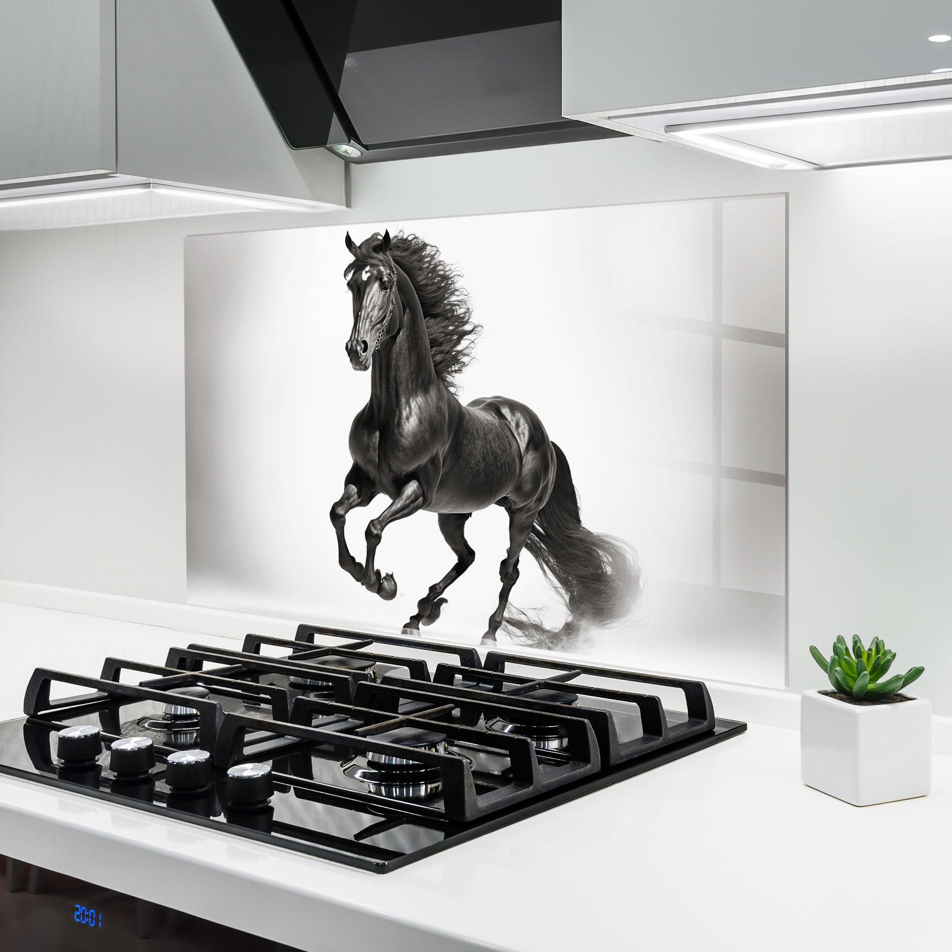Konyhai üveg hátfal Black Horse Running mockup 6