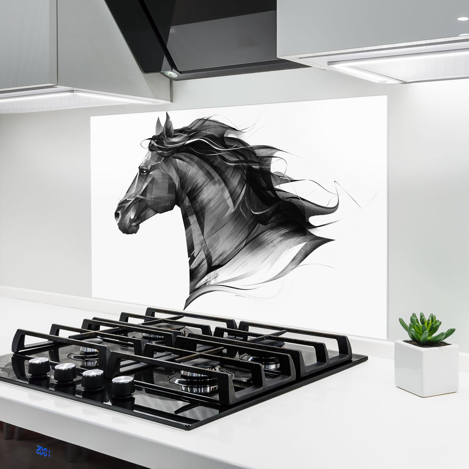 Konyhai üveg hátfal Black Portrait Horse mockup 6