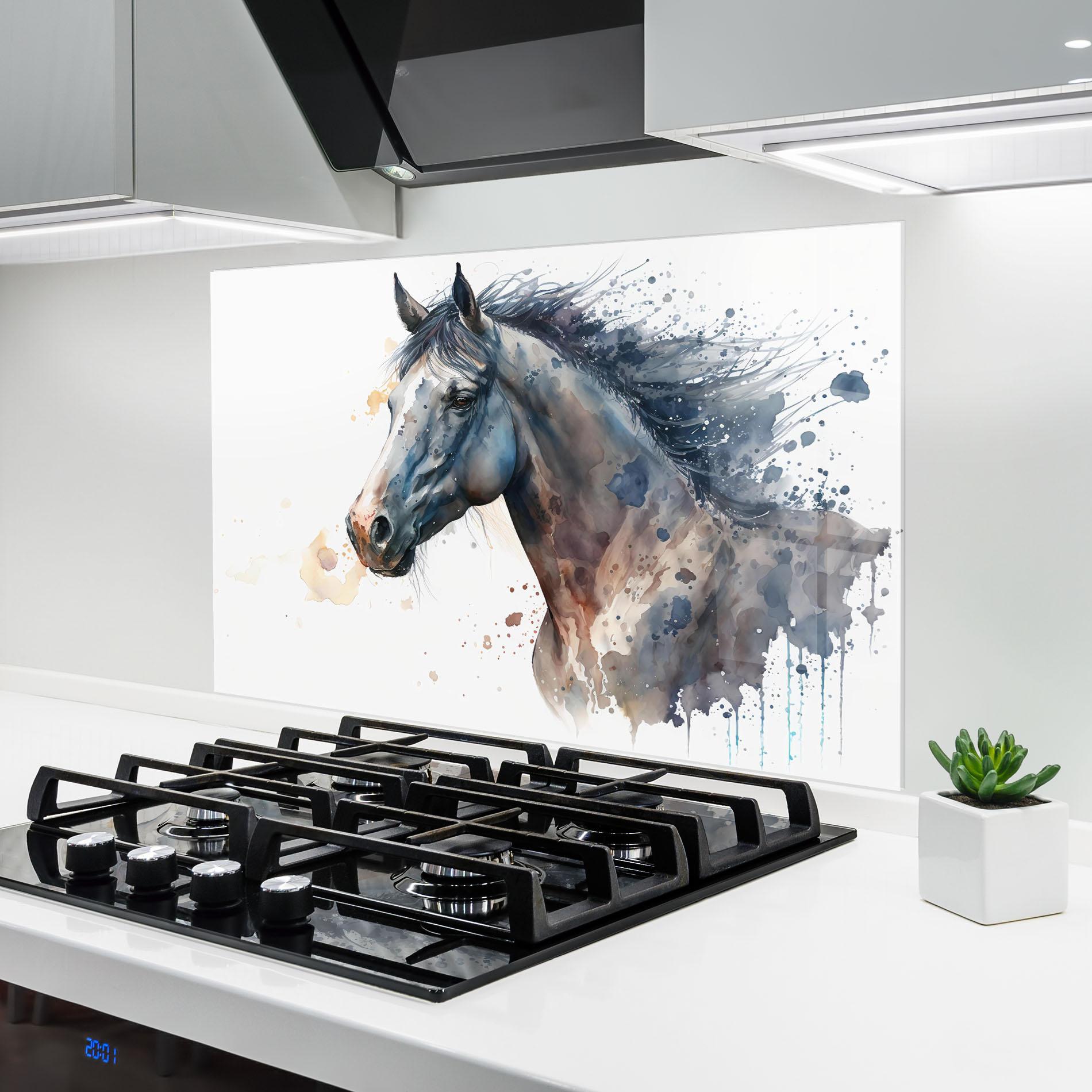 Konyhai üveg hátfal Blue Horse Painting mockup 6