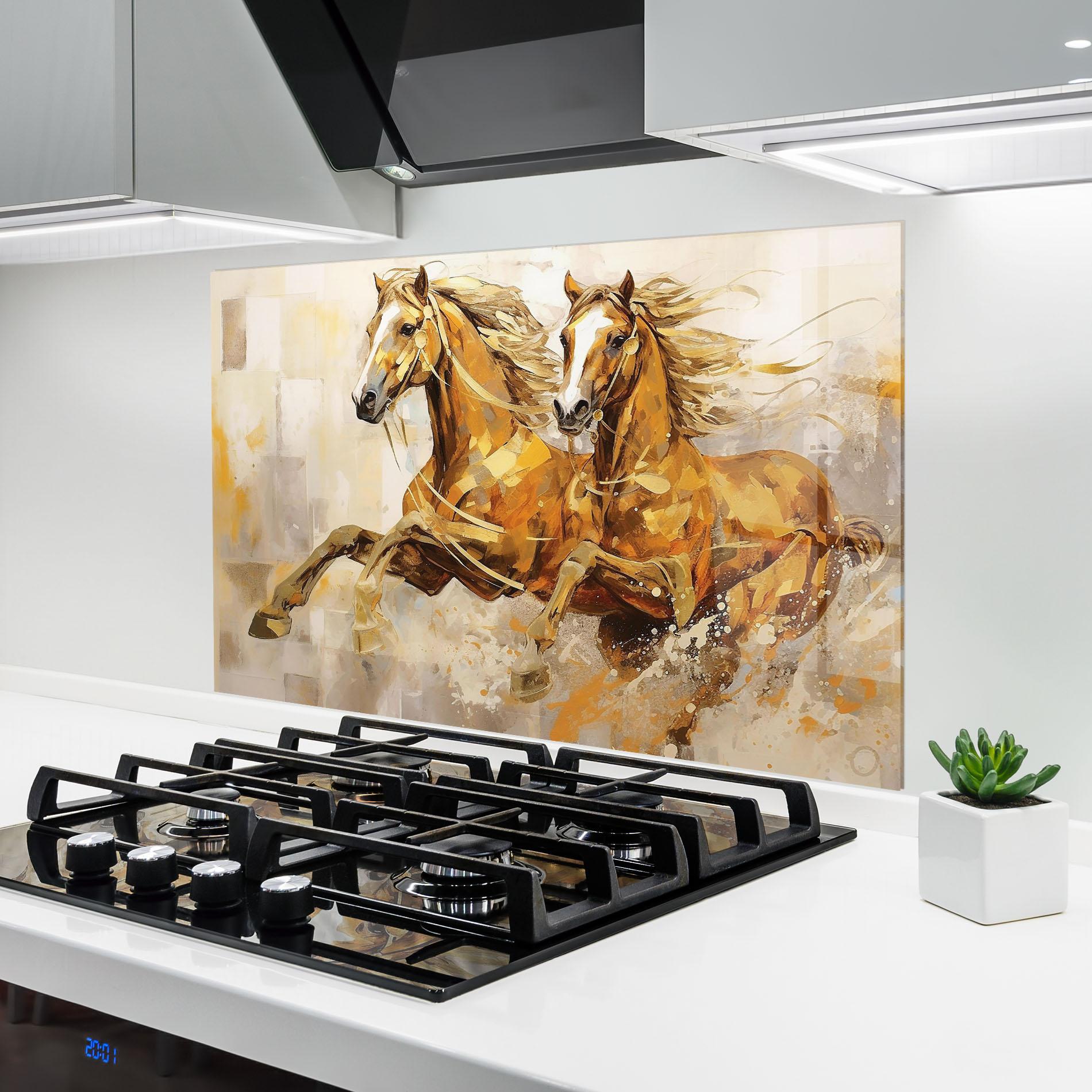 Konyhai üveg hátfal Light Brown Horses Running mockup 6