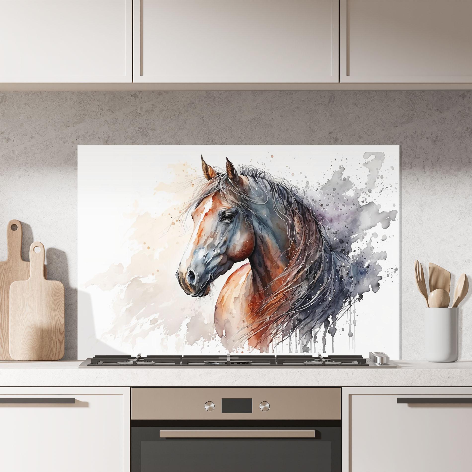 Konyhai üveg hátfal Black Brown Horse Painting mockup 7