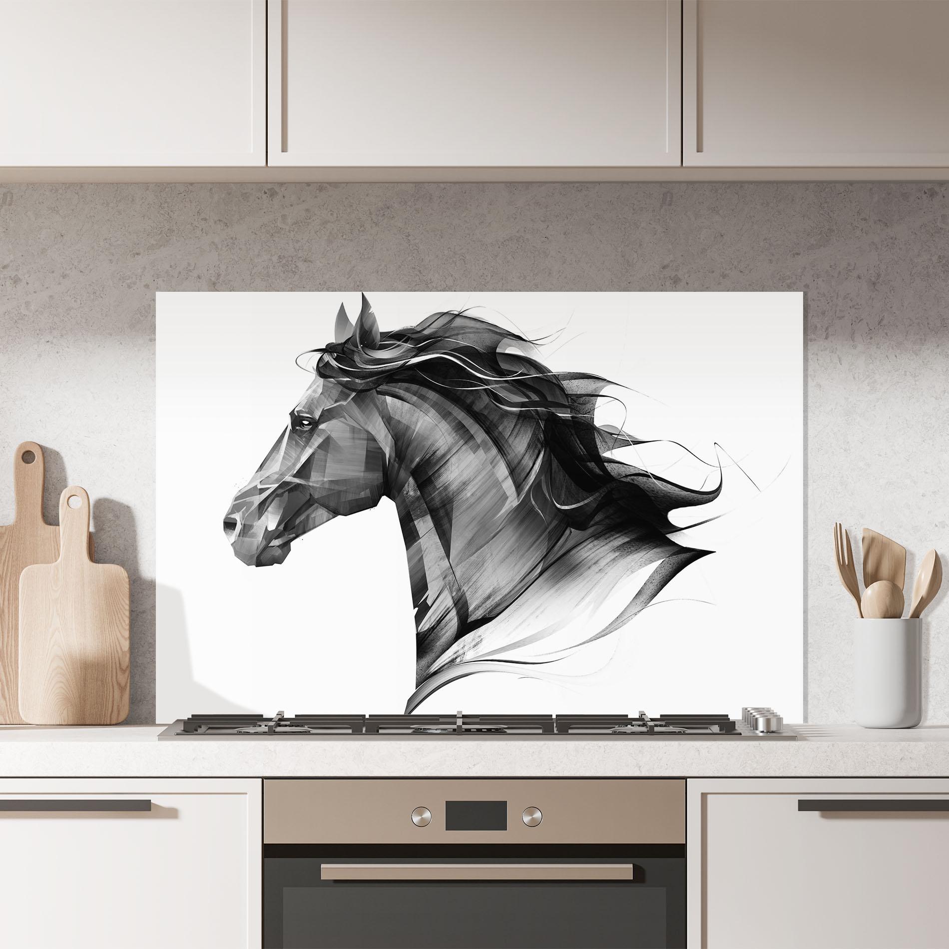 Konyhai üveg hátfal Black Portrait Horse mockup 7