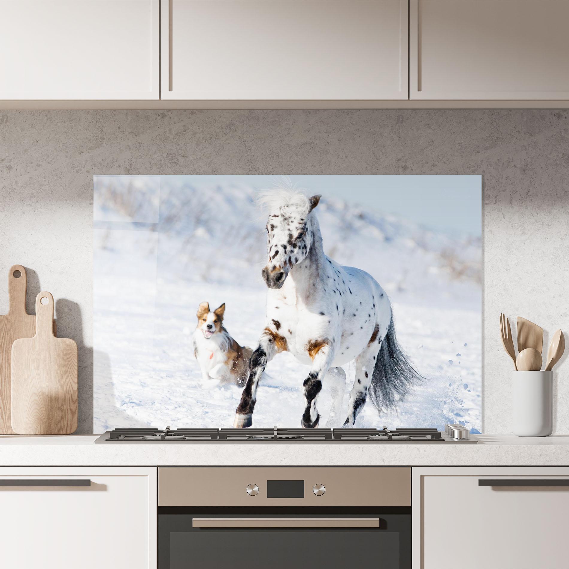 Konyhai üveg hátfal Dog And Horse Running mockup 7