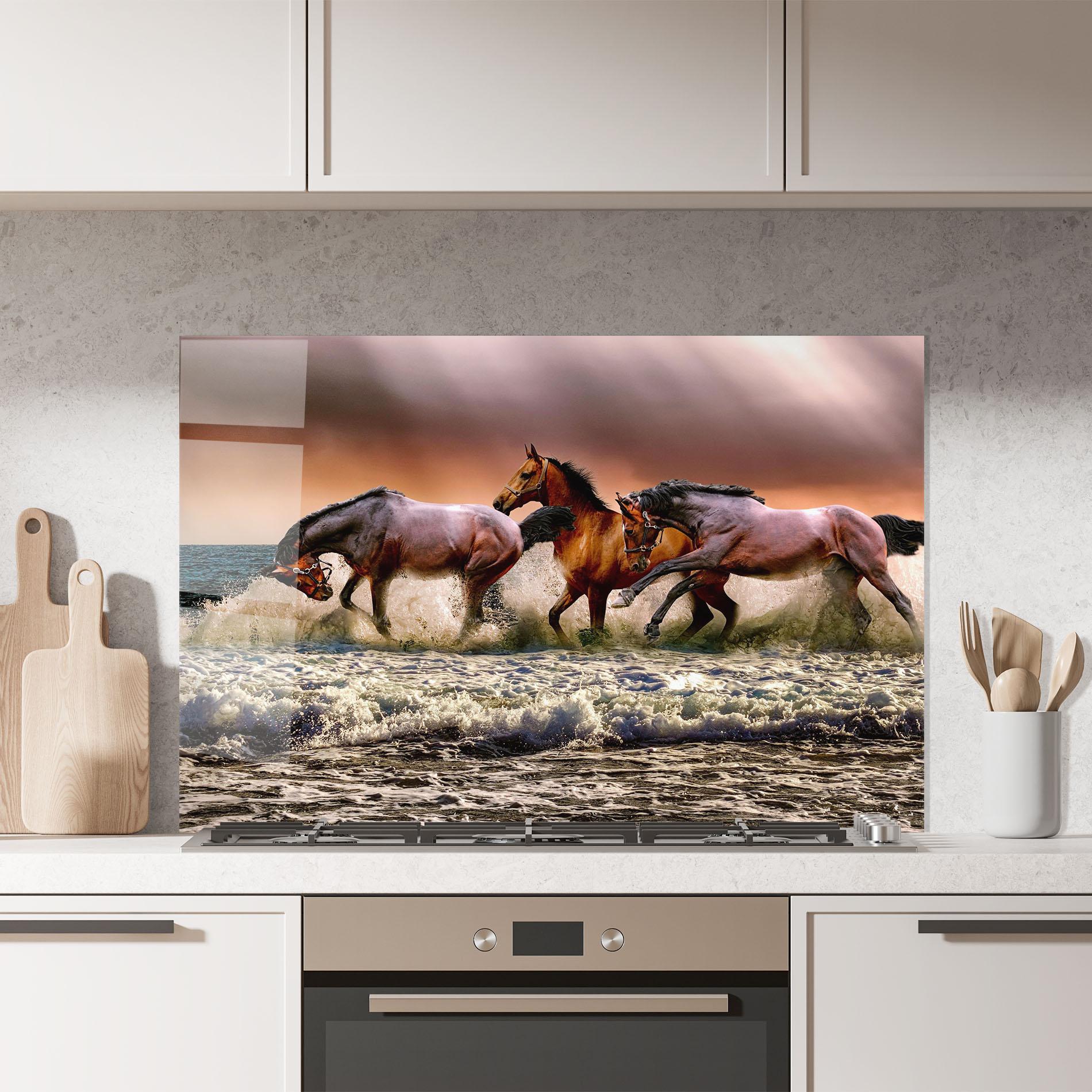 Konyhai üveg hátfal Horse In Sea mockup 7