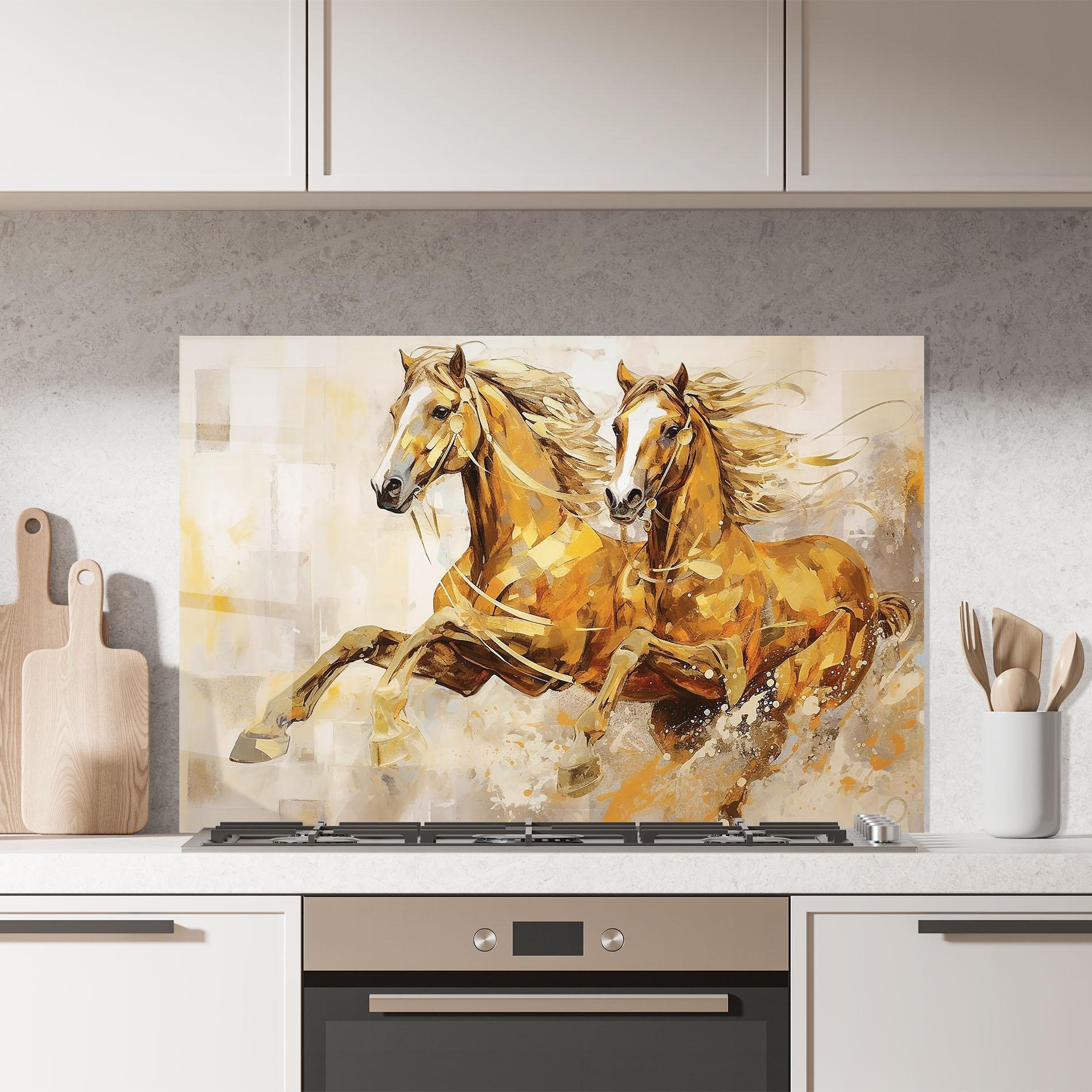 Konyhai üveg hátfal Light Brown Horses Running mockup 7