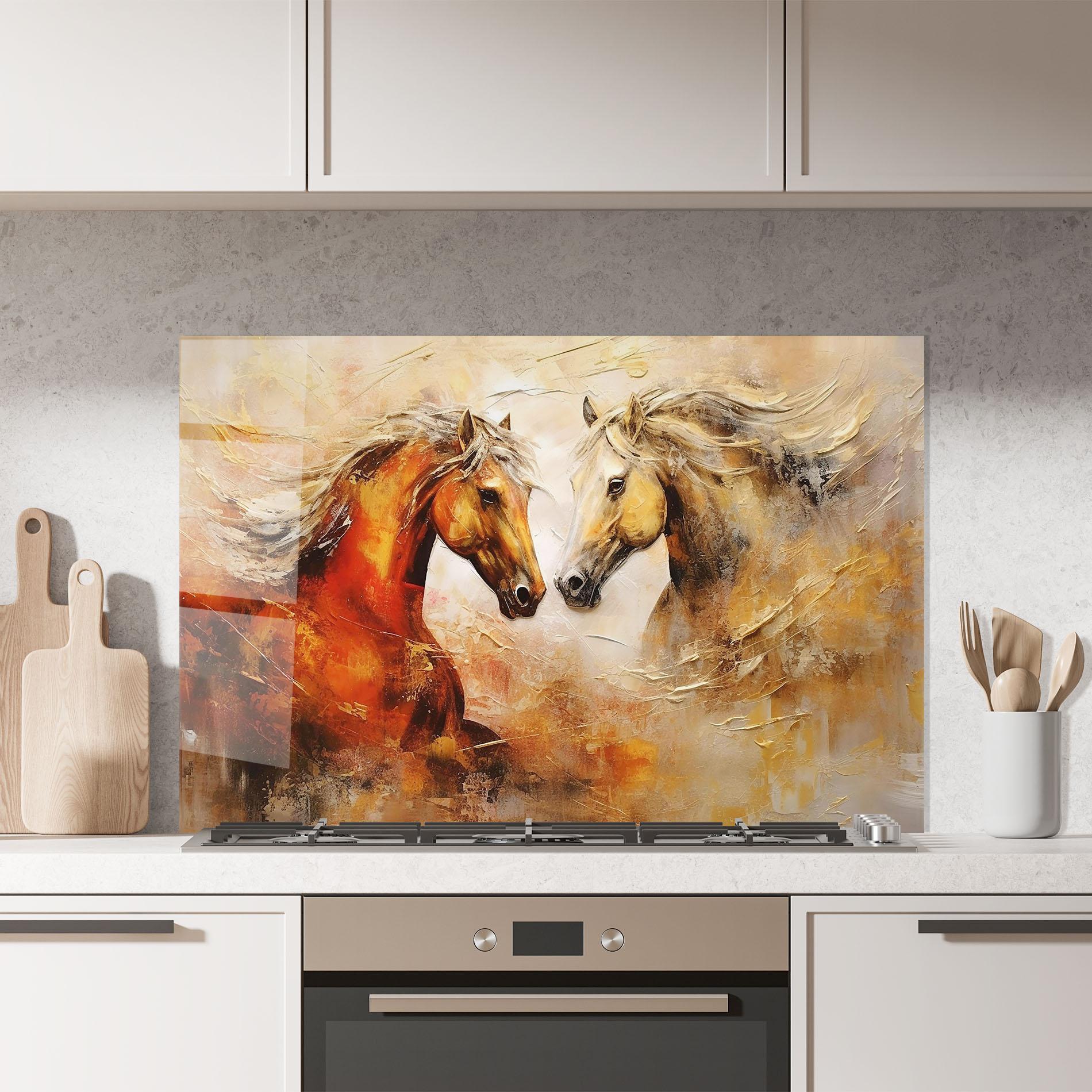 Konyhai üveg hátfal Red Yellow Horses mockup 7