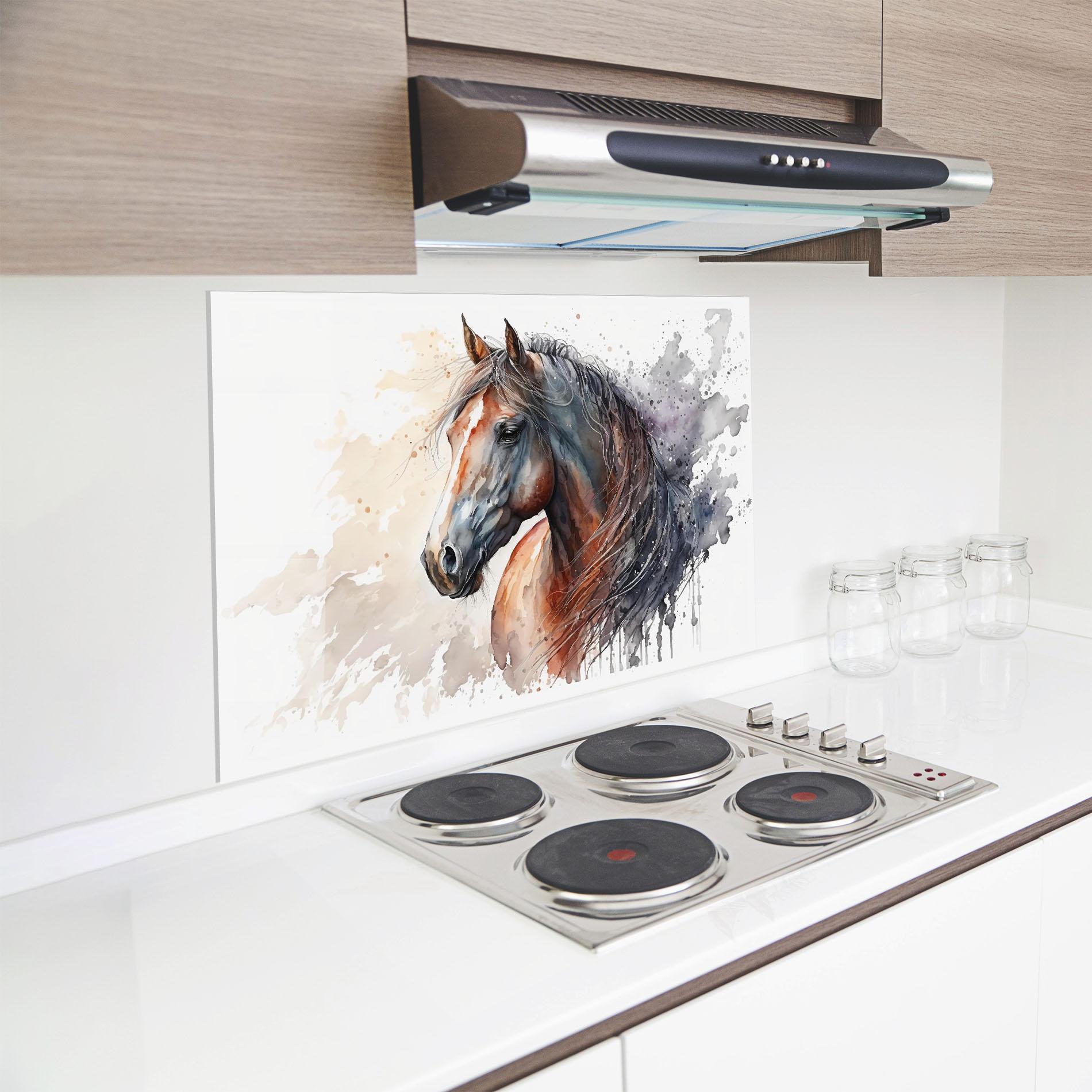 Konyhai üveg hátfal Black Brown Horse Painting mockup 8
