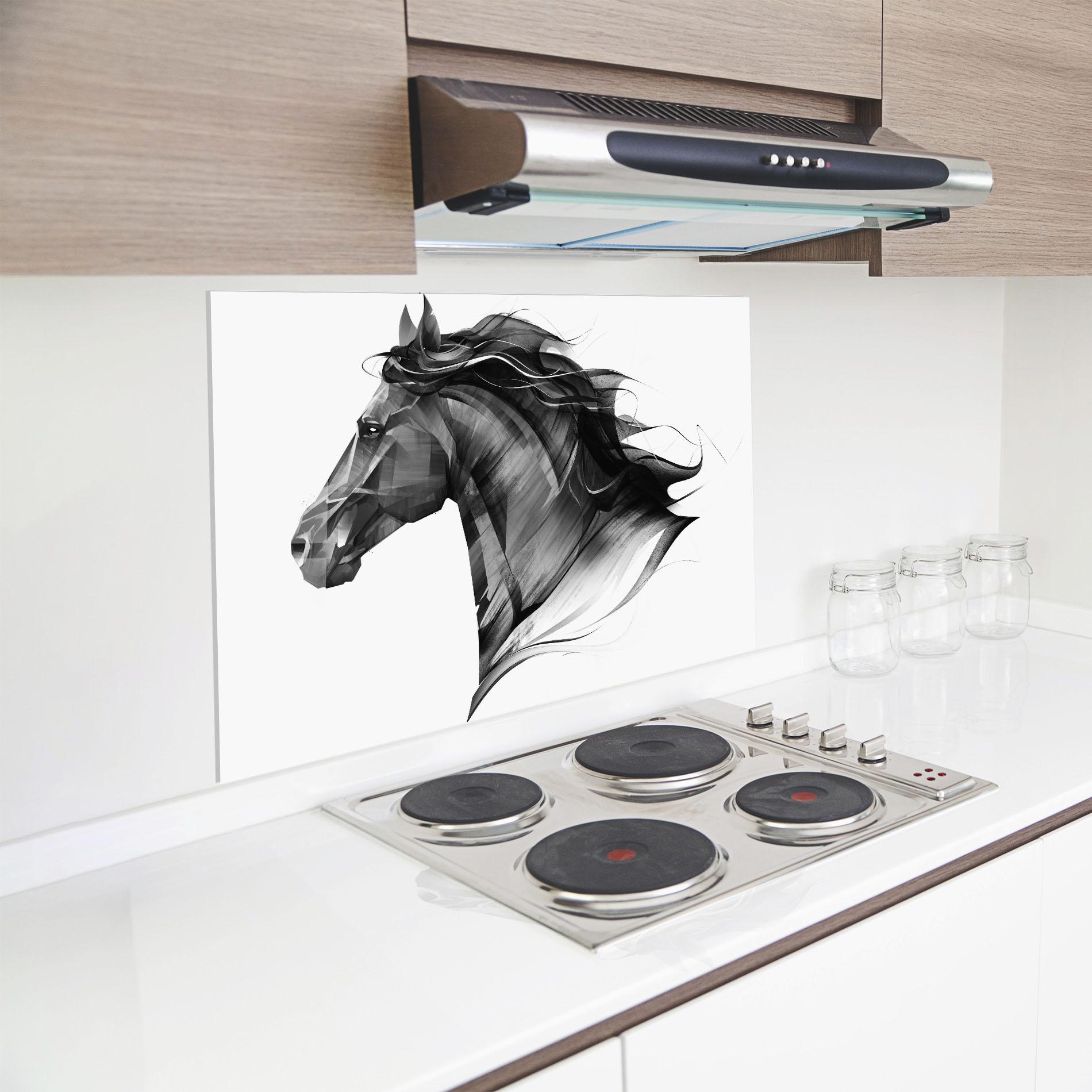 Konyhai üveg hátfal Black Portrait Horse mockup 8