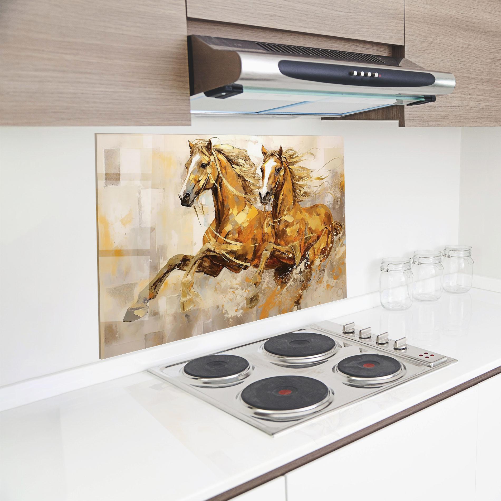 Konyhai üveg hátfal Light Brown Horses Running mockup 8