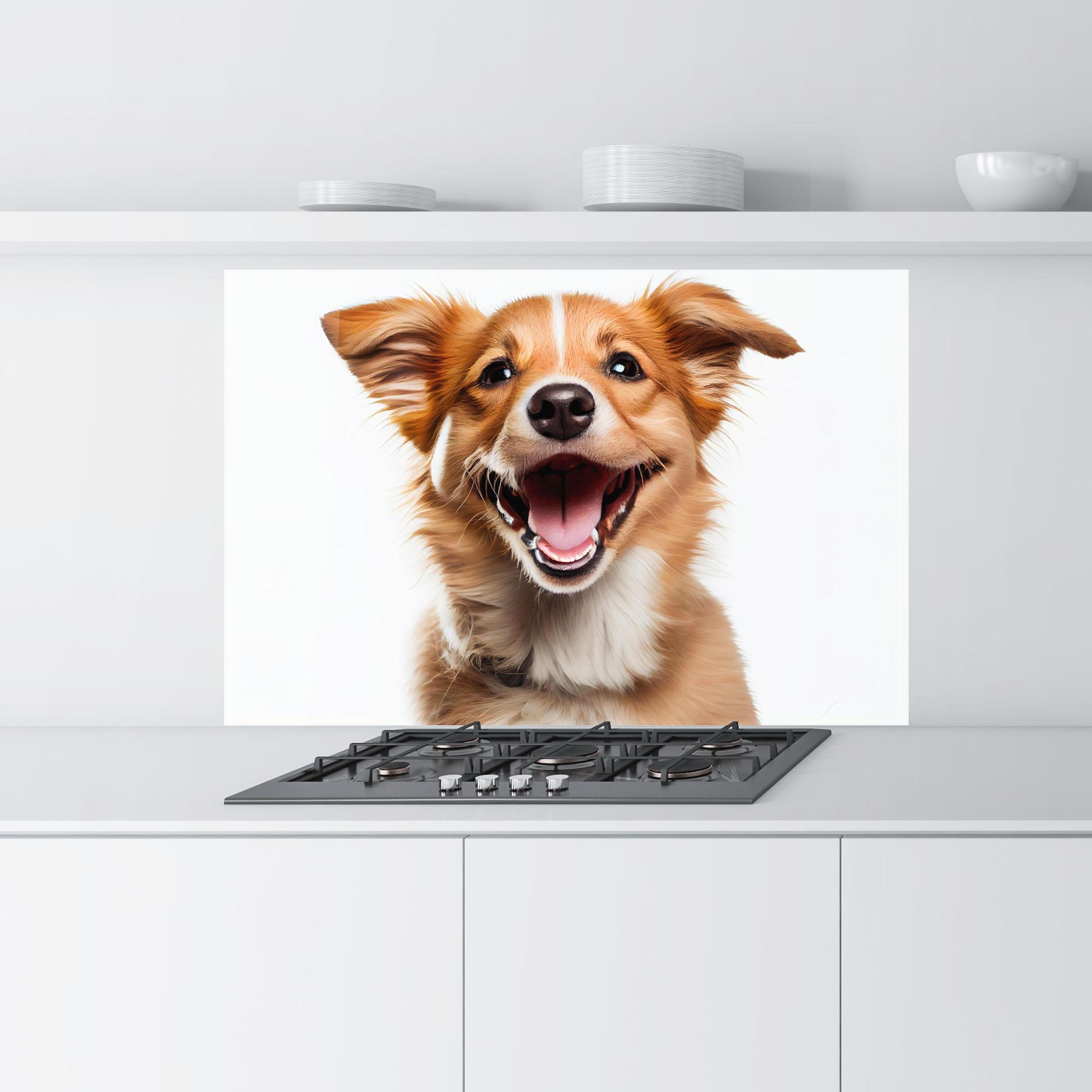 Konyhai üveg hátfal Happy Smiling Dog mockup 9