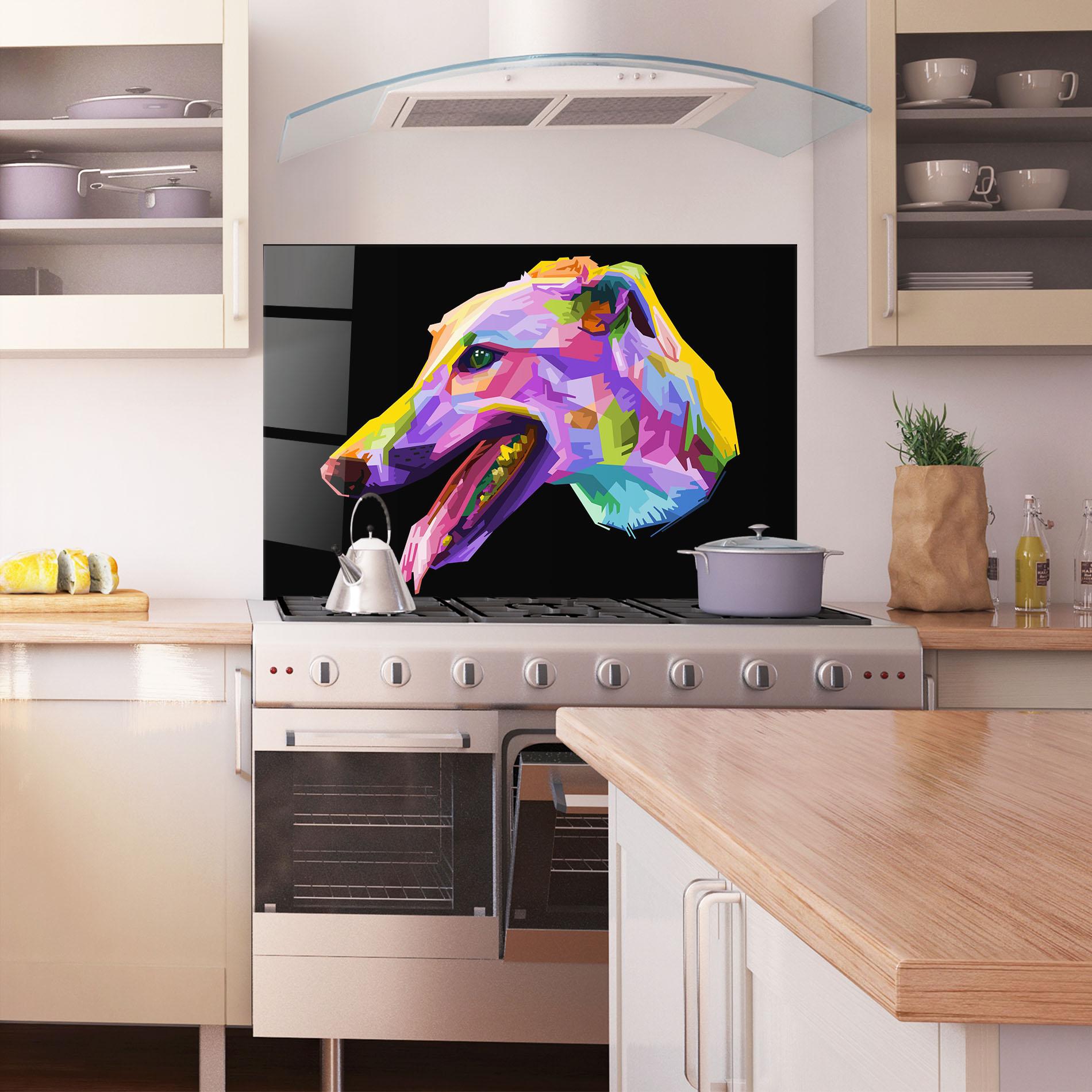 Konyhai üveg hátfal Colorful Dog Art mockup 1