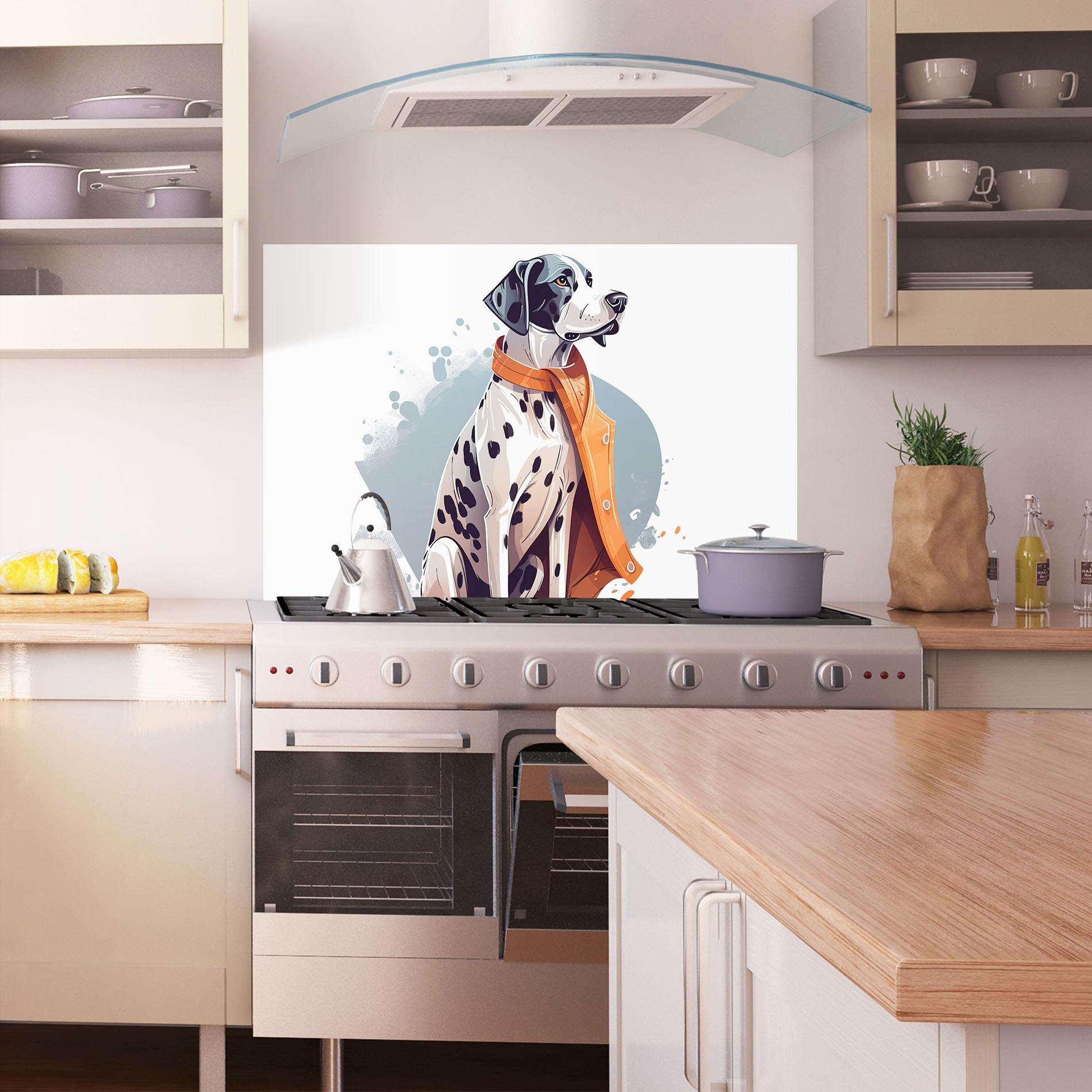 Konyhai üveg hátfal Orange Scarf Dalmatian mockup 1
