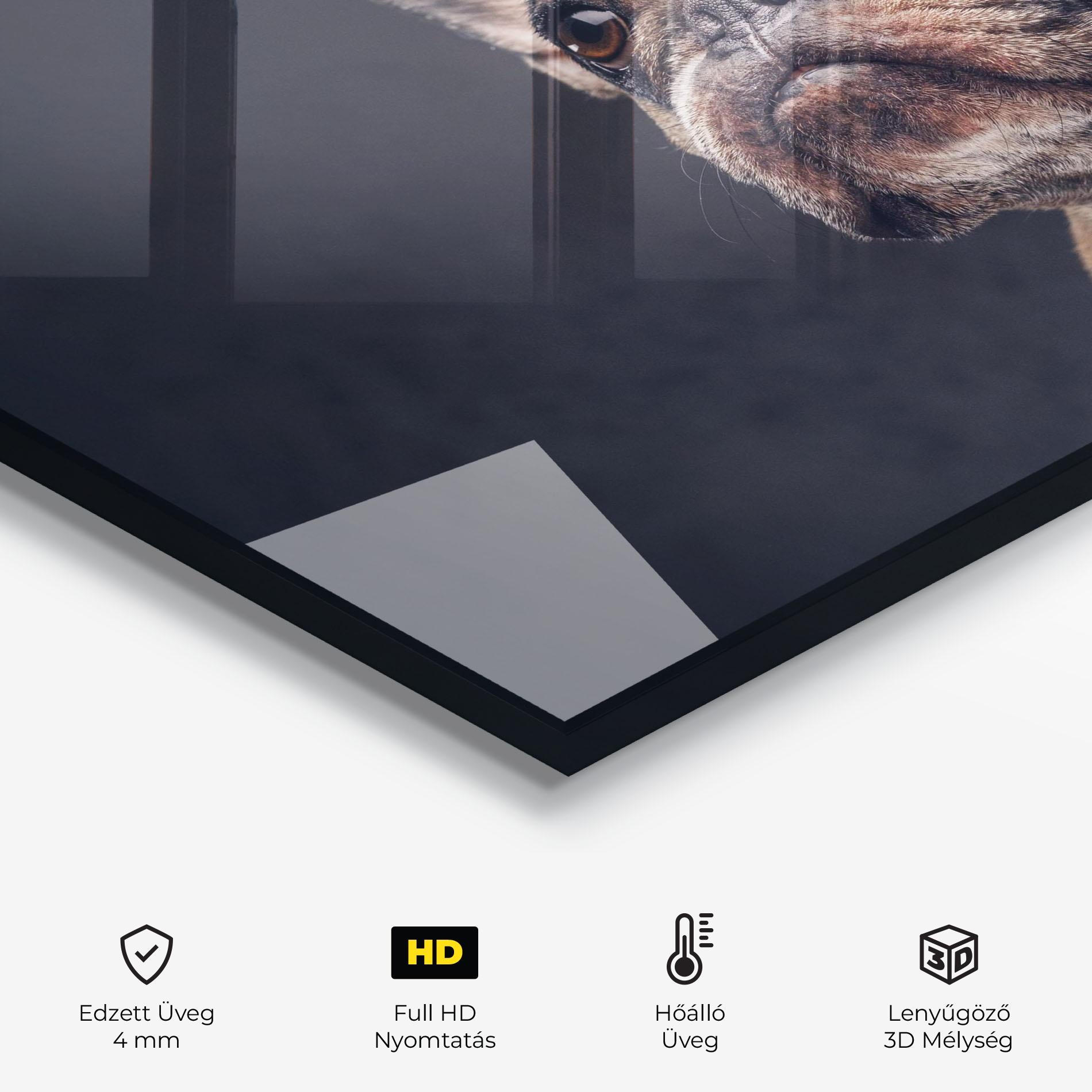 Konyhai üveg hátfal Dog Looking Up mockup 2