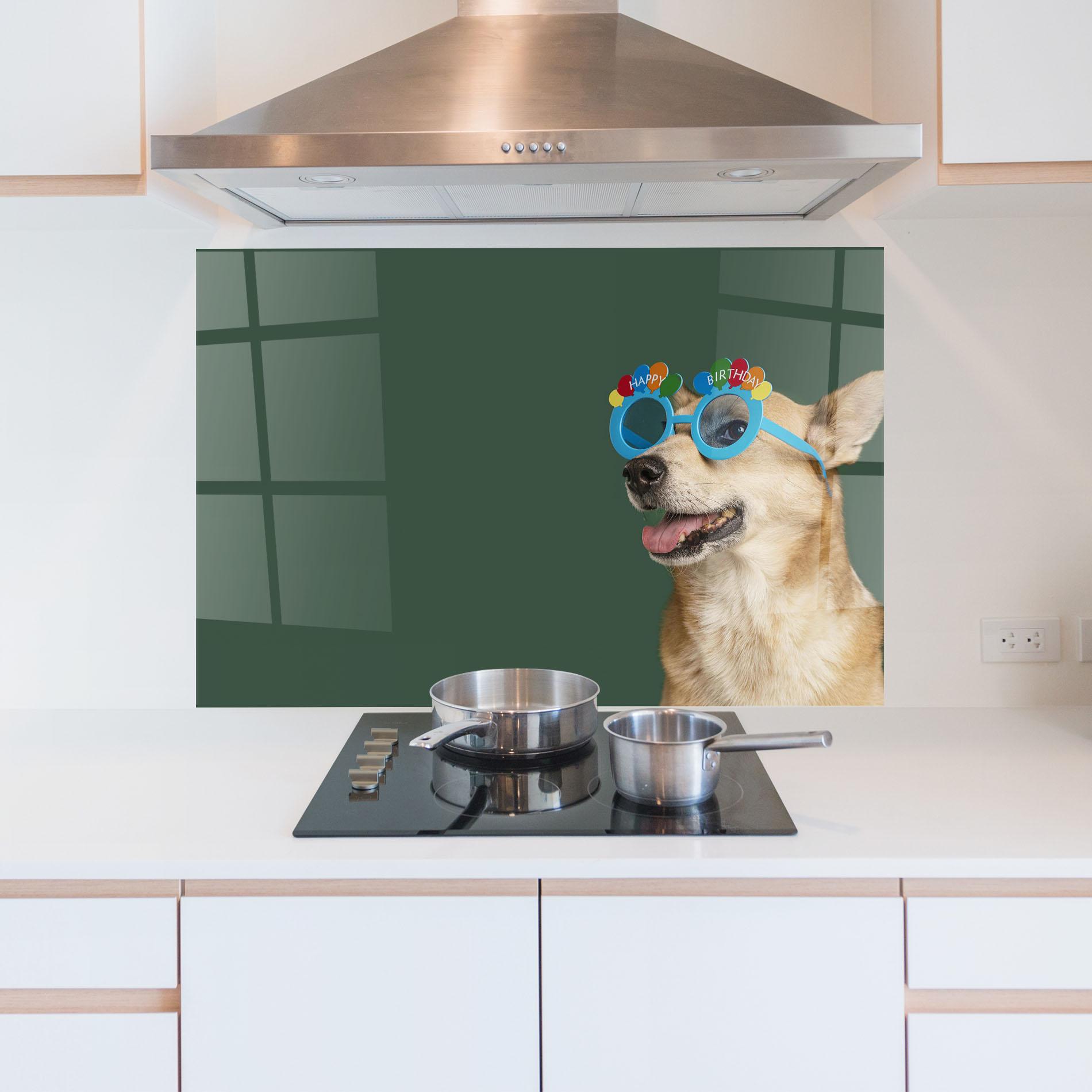 Konyhai üveg hátfal Cute Glasses Dog mockup 5