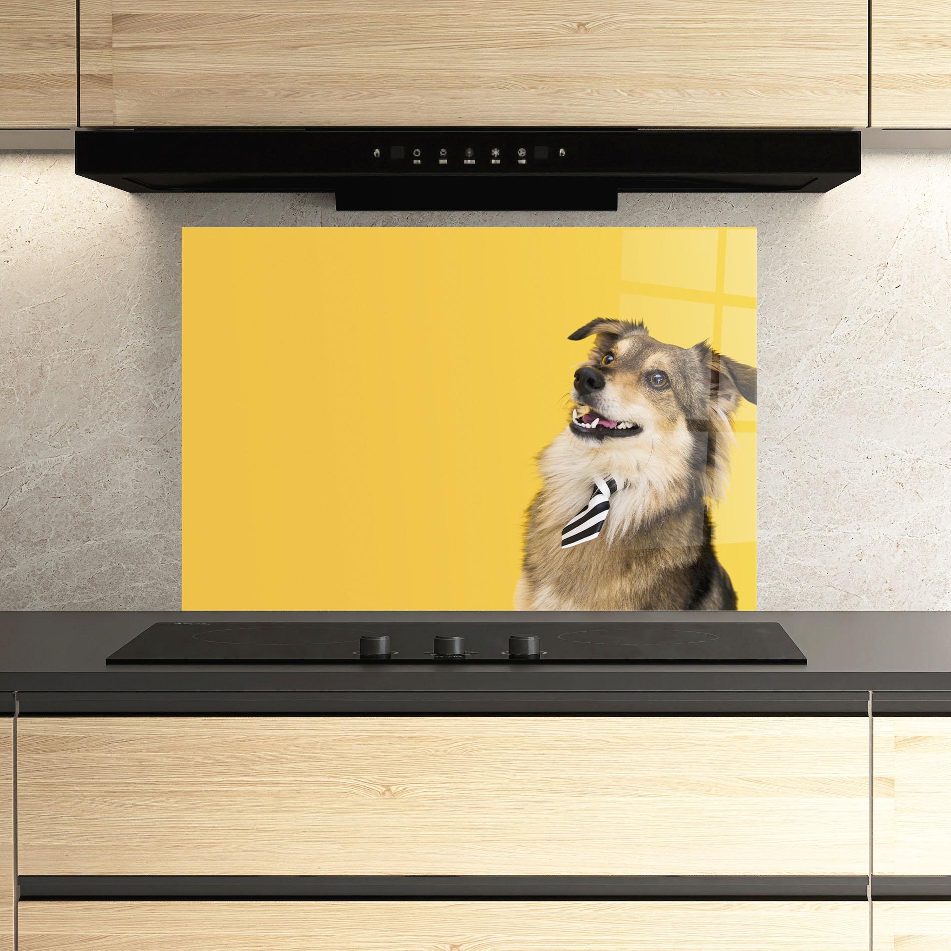Konyhai üveg hátfal Cute Smiling Dog mockup 3