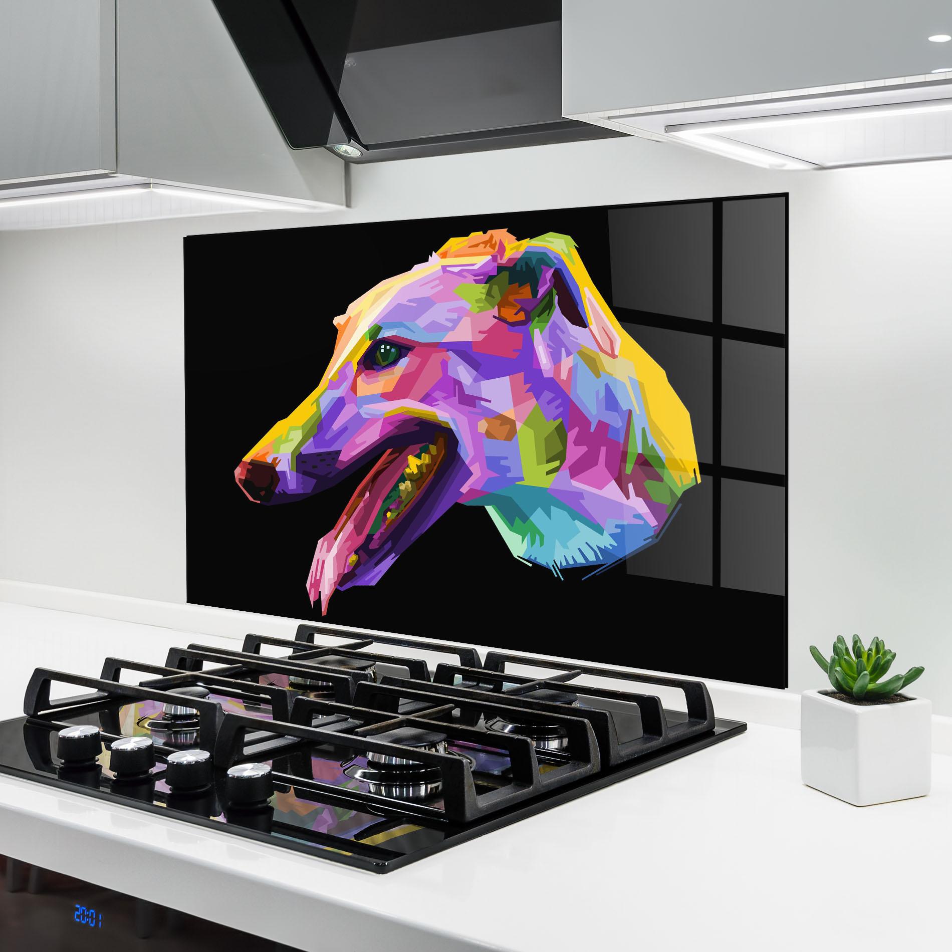 Konyhai üveg hátfal Colorful Dog Art mockup 6