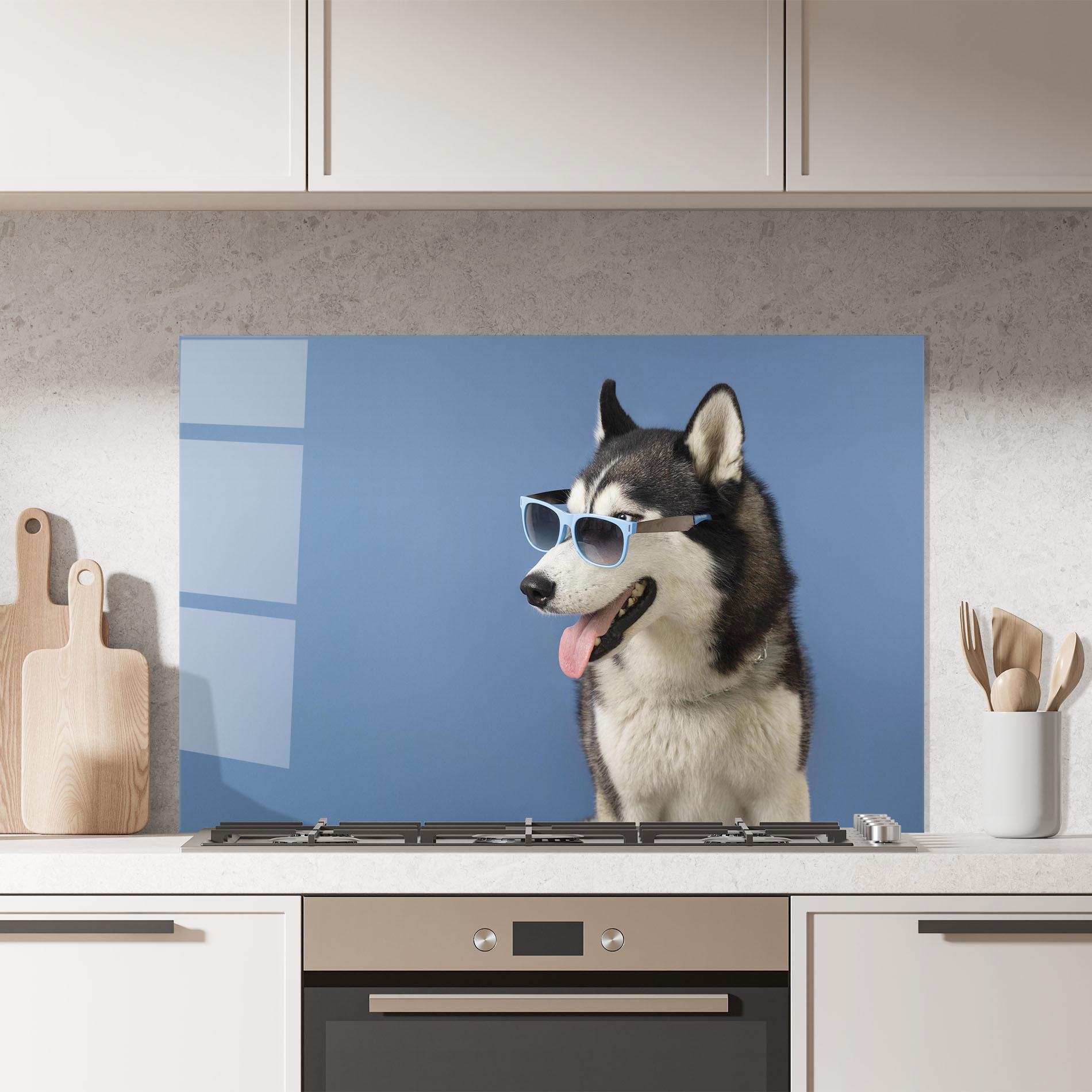 Konyhai üveg hátfal Blue Glasses Dog mockup 7