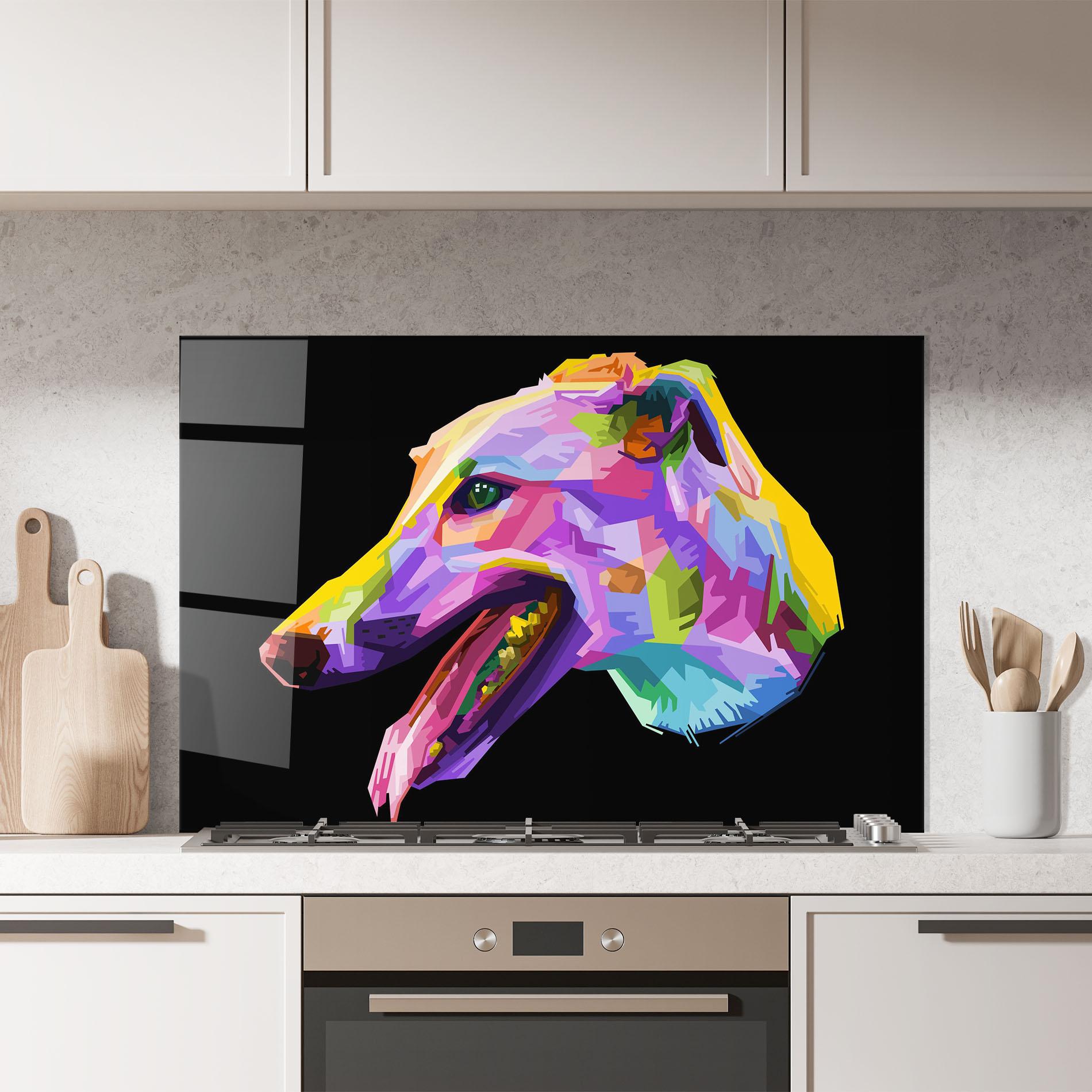 Konyhai üveg hátfal Colorful Dog Art mockup 7