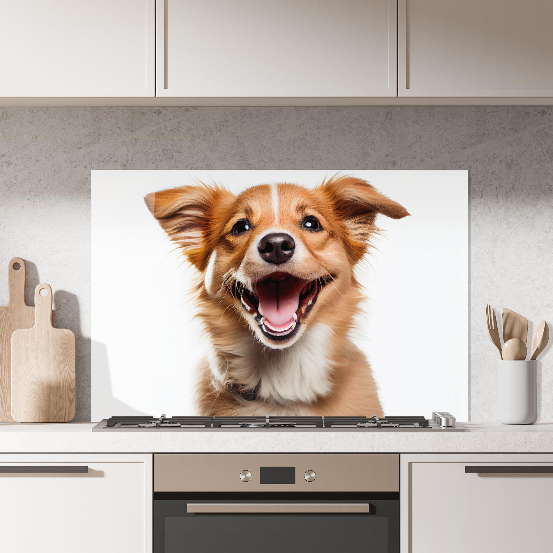 Konyhai üveg hátfal Happy Smiling Dog mockup 7