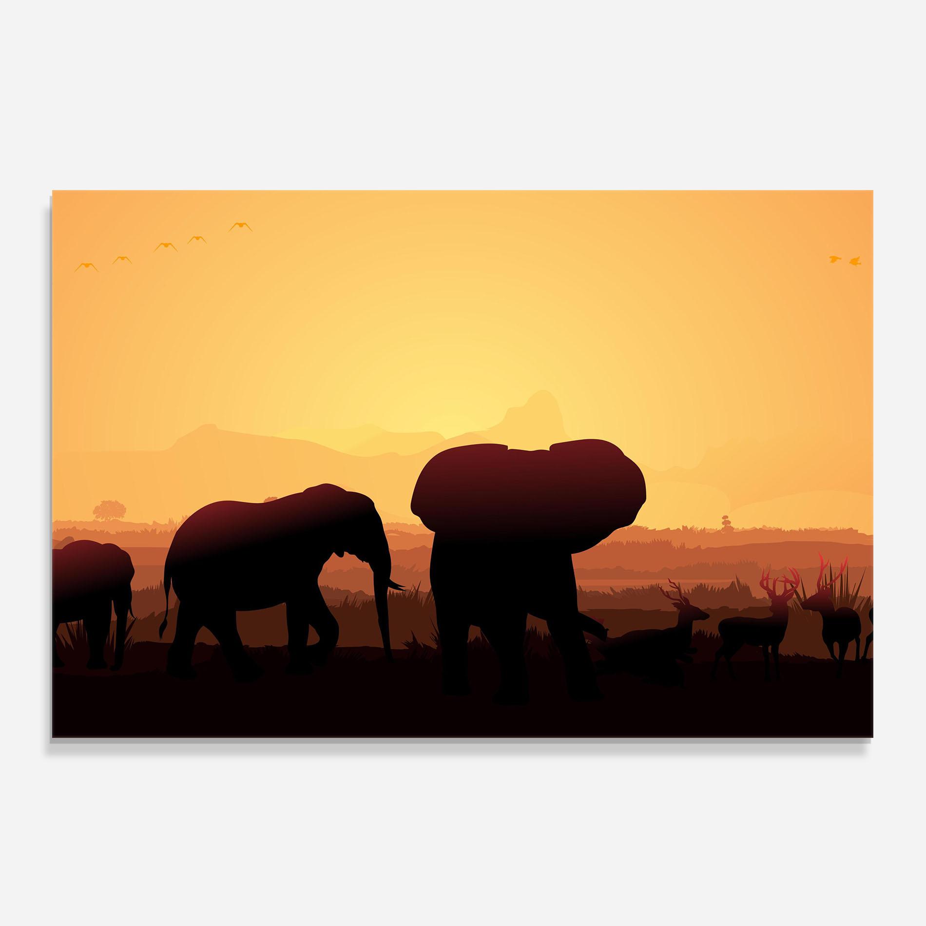 Konyhai üveg hátfal Elephant Shilouette Sunset mockup 0