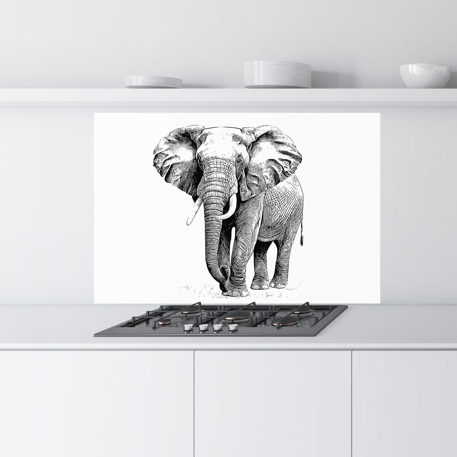 Konyhai üveg hátfal Black Lines Elephant mockup 9